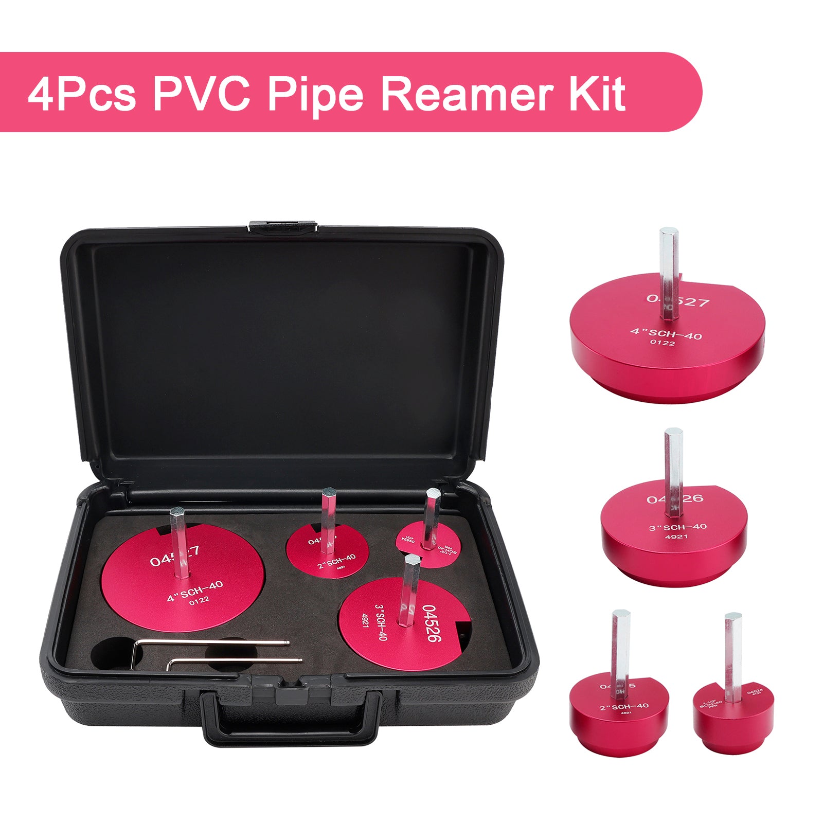 4PCS PVC Pipe Reamer Kit Fitting Socket Saver SCH Plumbing Tools For 1/2" Drills