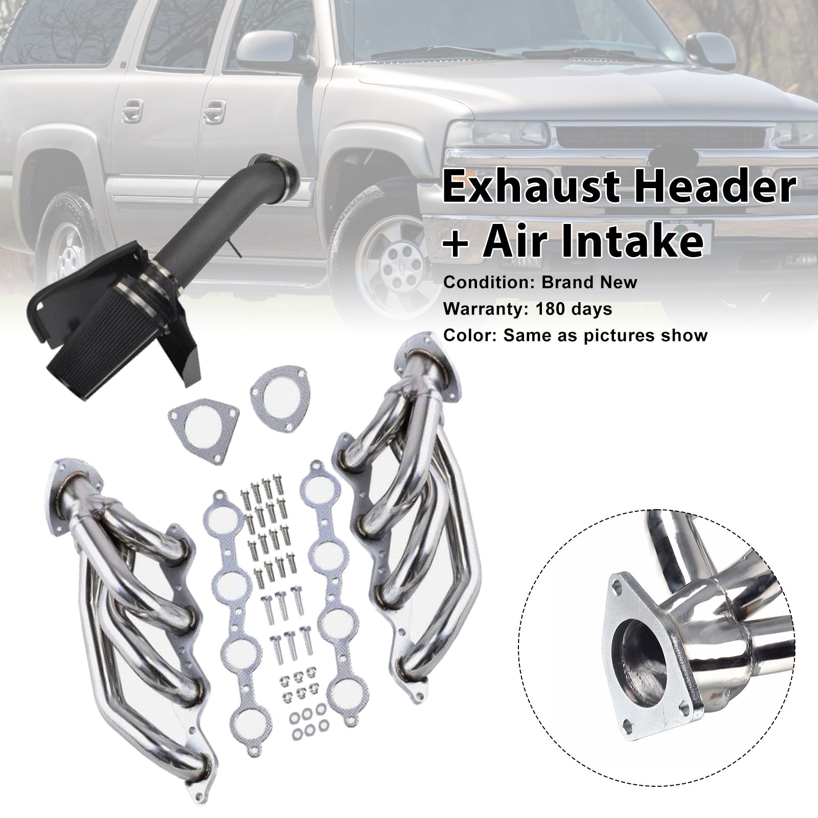 Exhaust Header Air Intake Fit Chevy Fit GMC Avalanche Silverado 2000-2006 V8