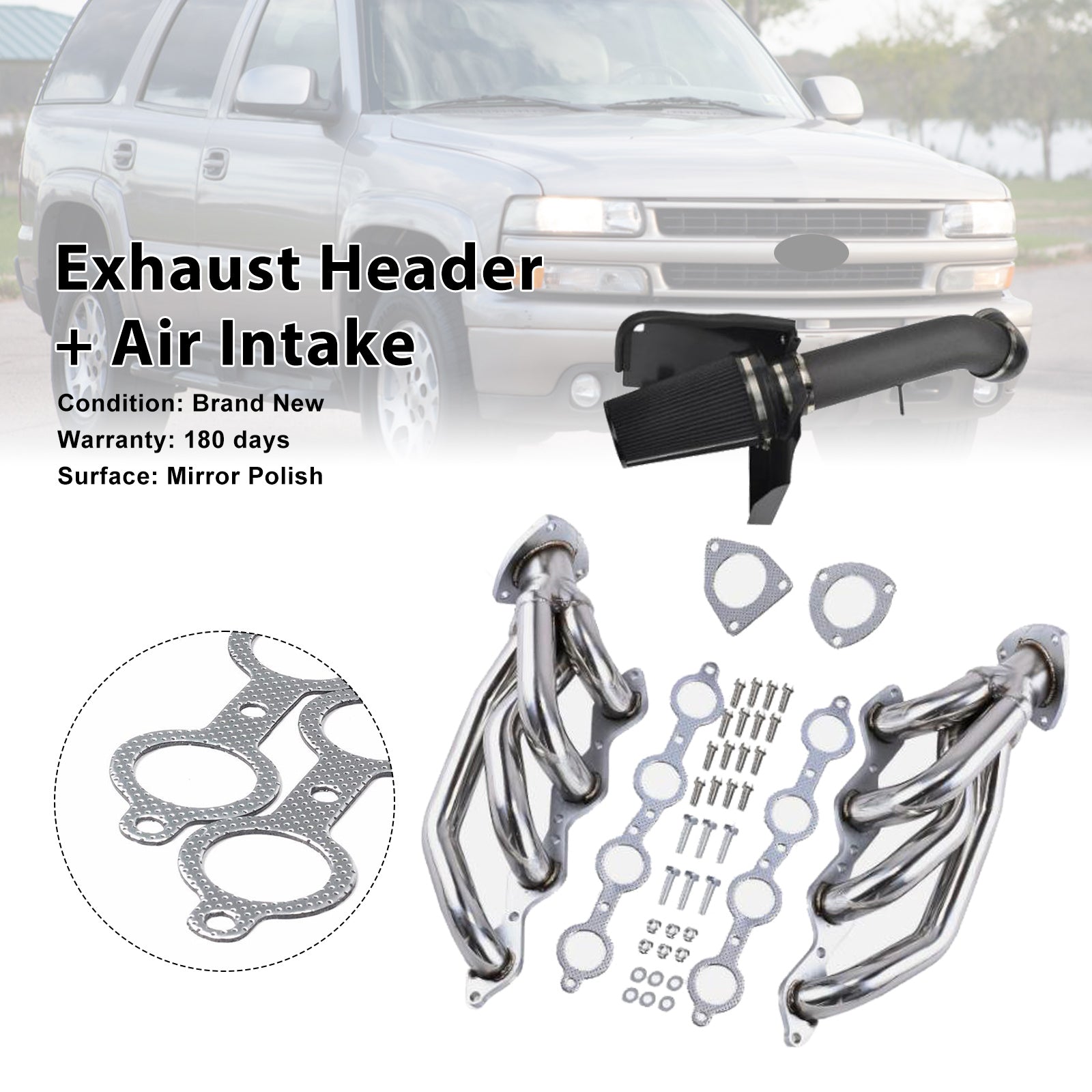 Exhaust Header Air Intake Fit Chevy Fit GMC Avalanche Silverado 2000-2006 V8