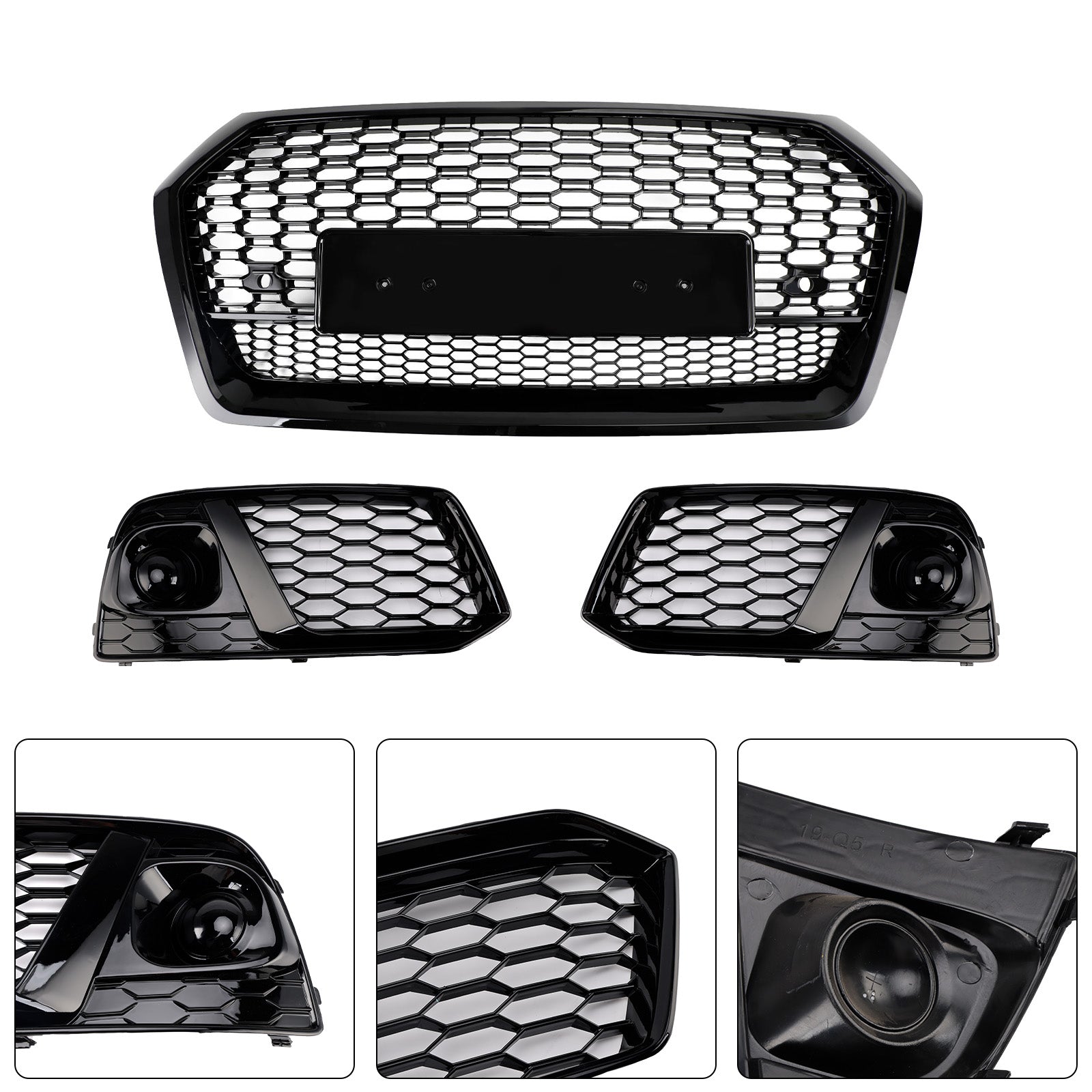 Front Honeycomb Mesh Grill + Fog Lamp Grille Fit Audi Q5 SQ5 2018 2019