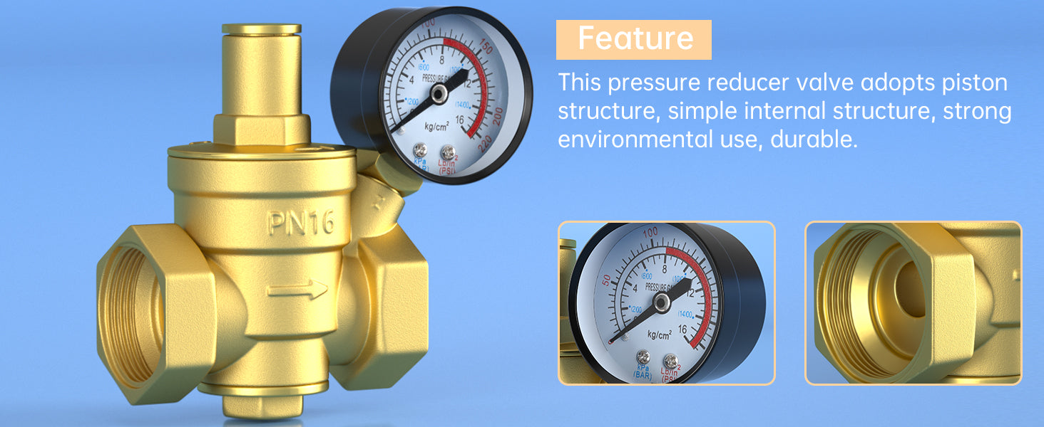 DN25 1" Brass Adjustable Water Pressure Reducing Regulator Valves With Gauge