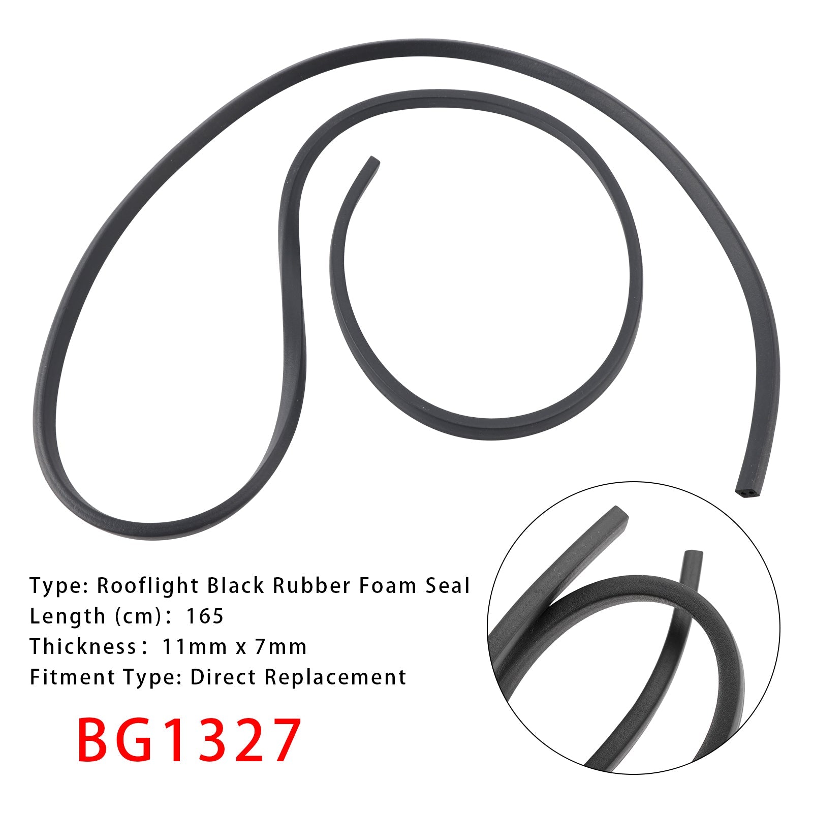 Rooflight Black Rubber Foam Seal 1.65m BG1327 For Heki Mini
