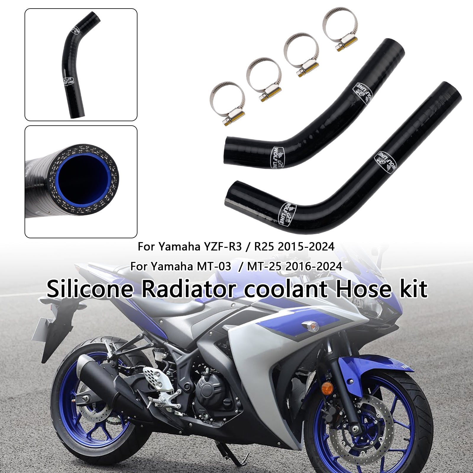 Silicone Radiator coolant Hose For Yamaha MT-03 MT-25 YZF R3 R25 2015-2024