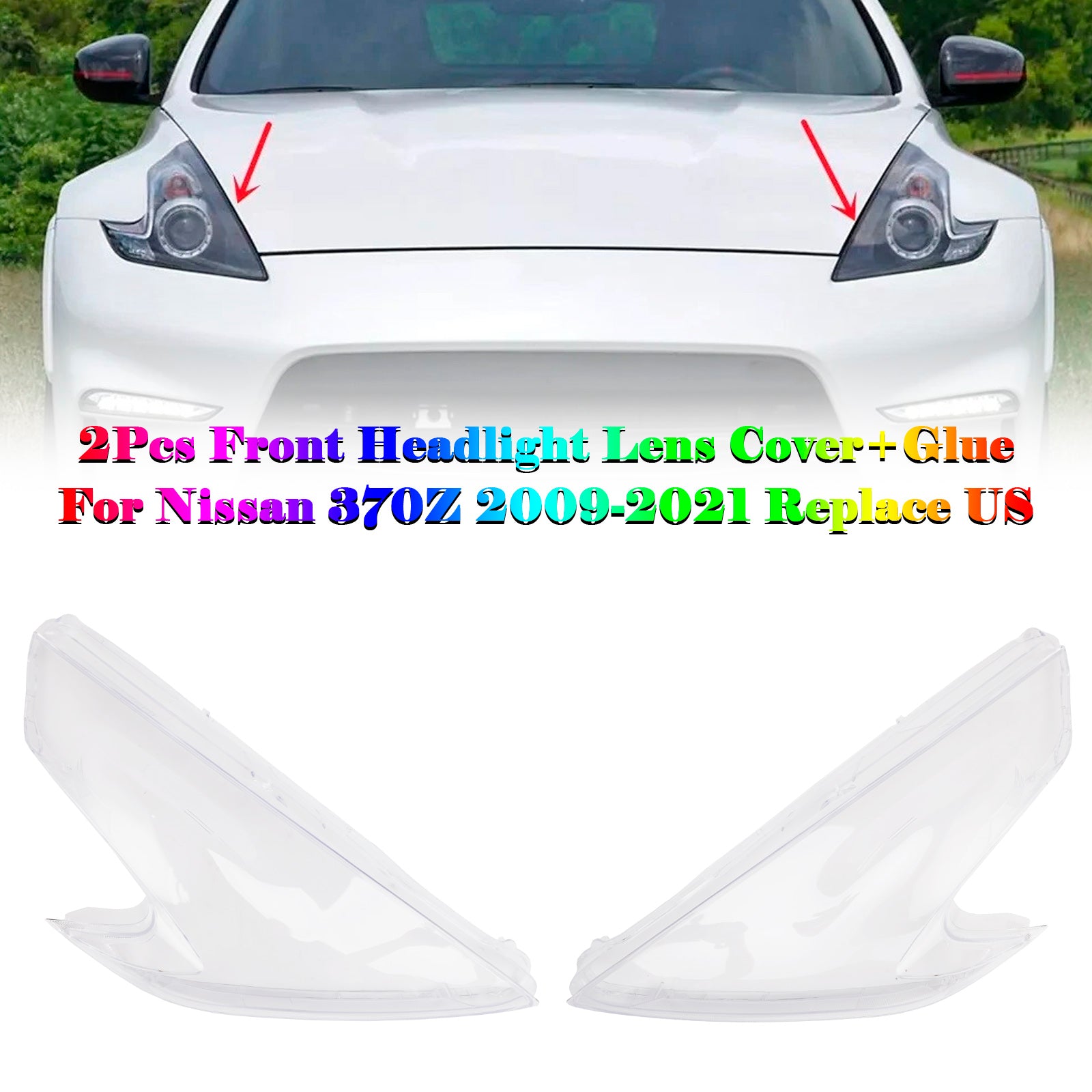 2Pcs Front Headlight Lens Cover For Nissan 370Z 2009-2021 Replace US
