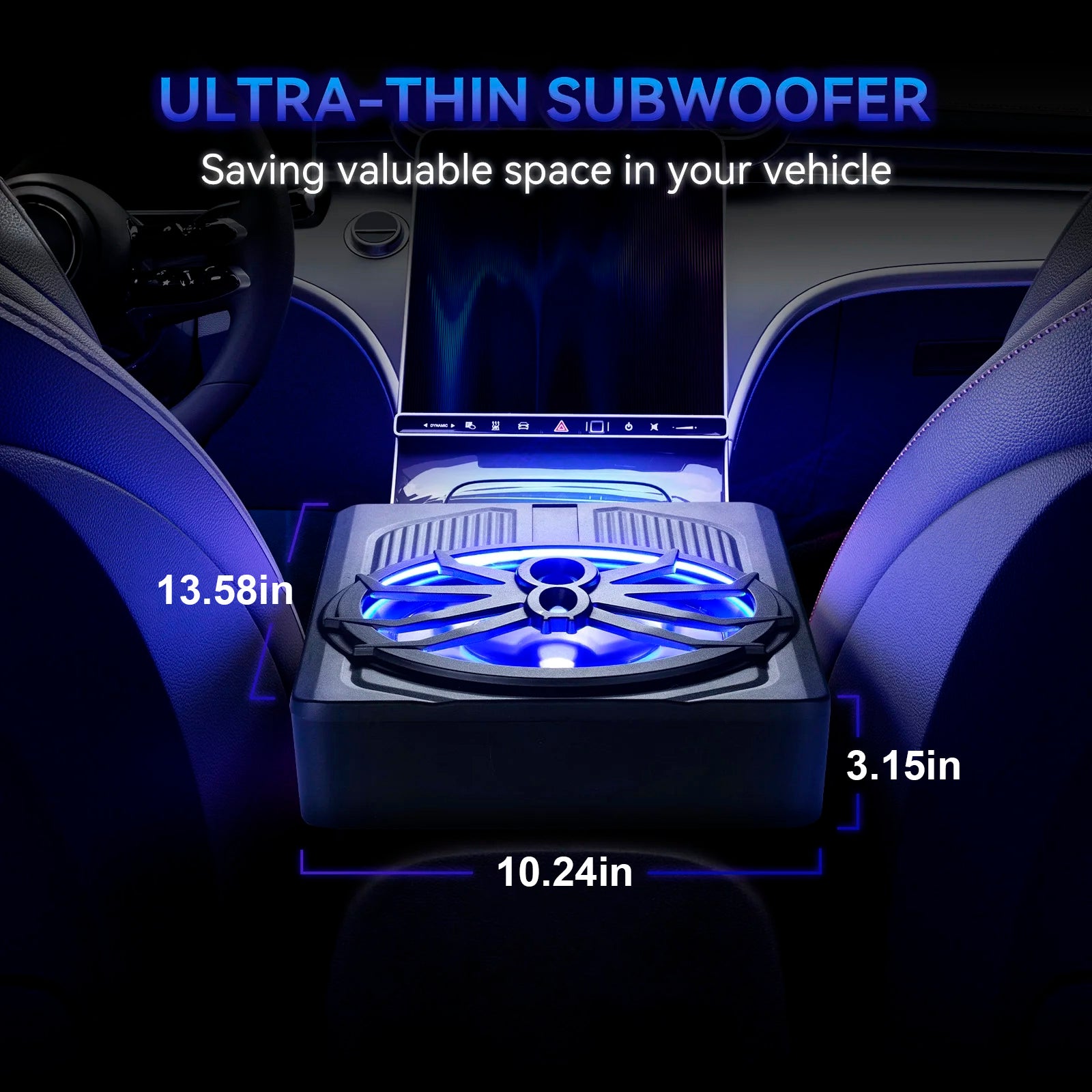 1200W Car Subwoofer 10" 12V Slim Under Seat Powered Car Subwoofer APP Control
