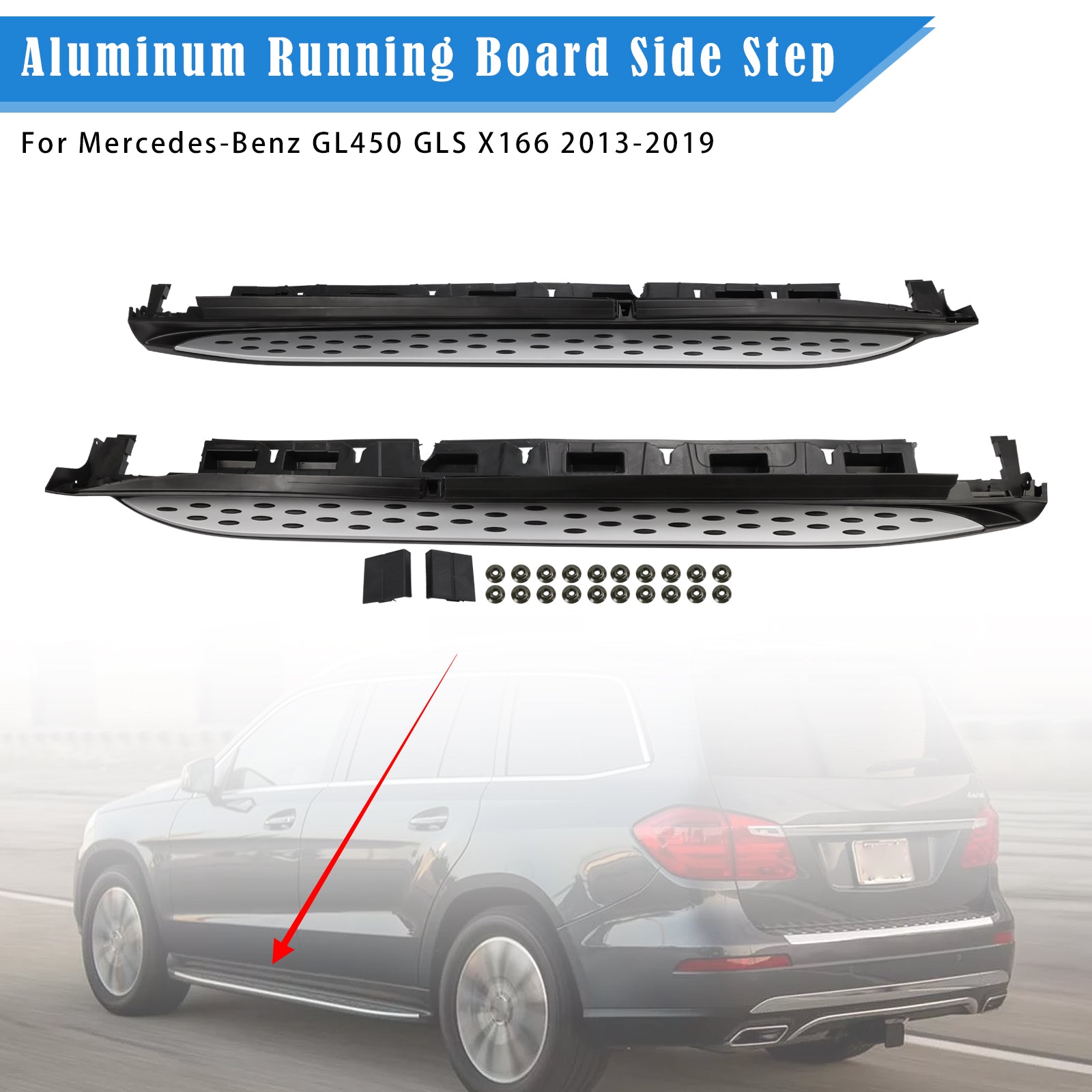 Aluminum Running Board Side Step Bar For Mercedes-Benz GL450 GLS X166 2013-2019