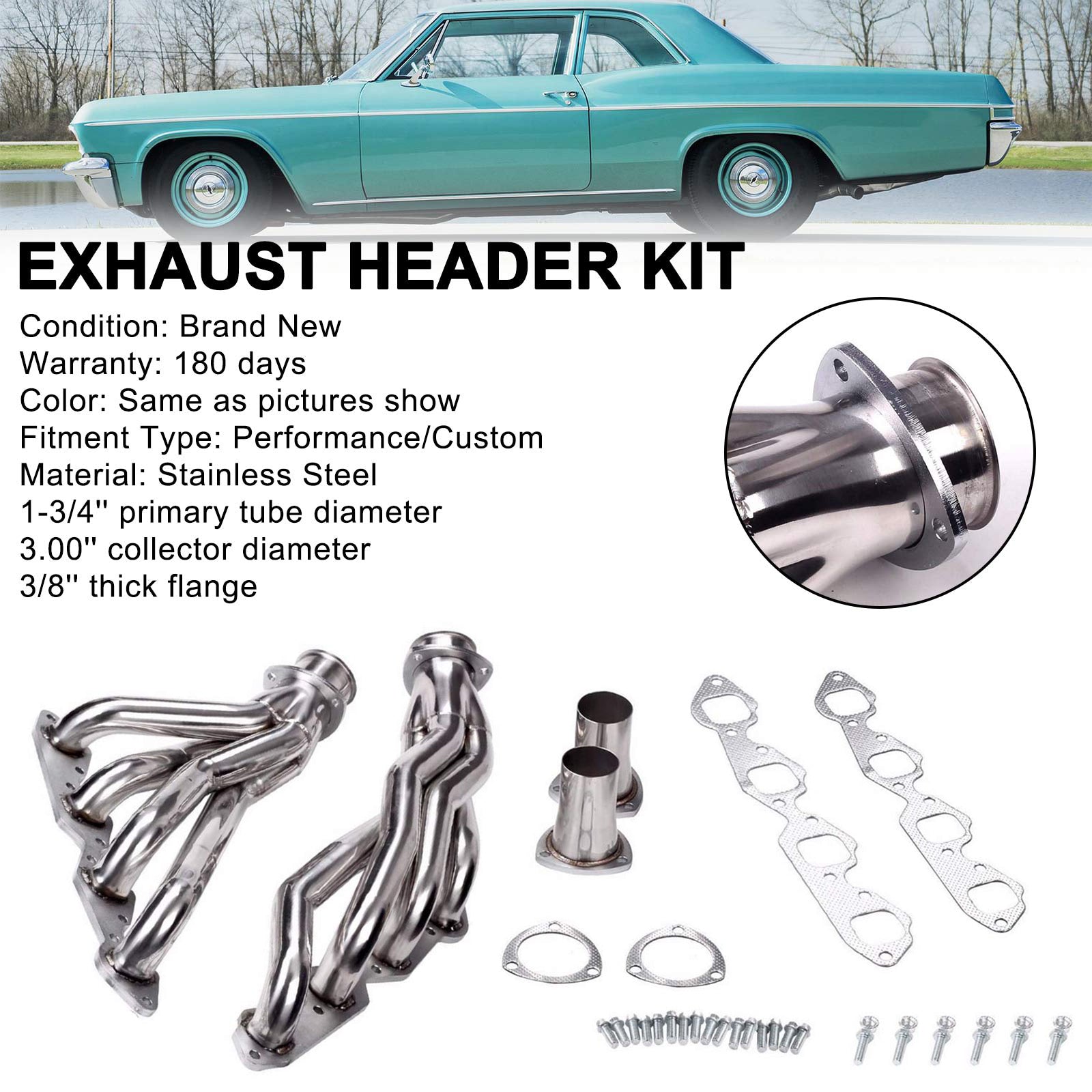 Short Tube Exhaust Header Manifold fit Chevrolet 396 402 427 454 1965-1972