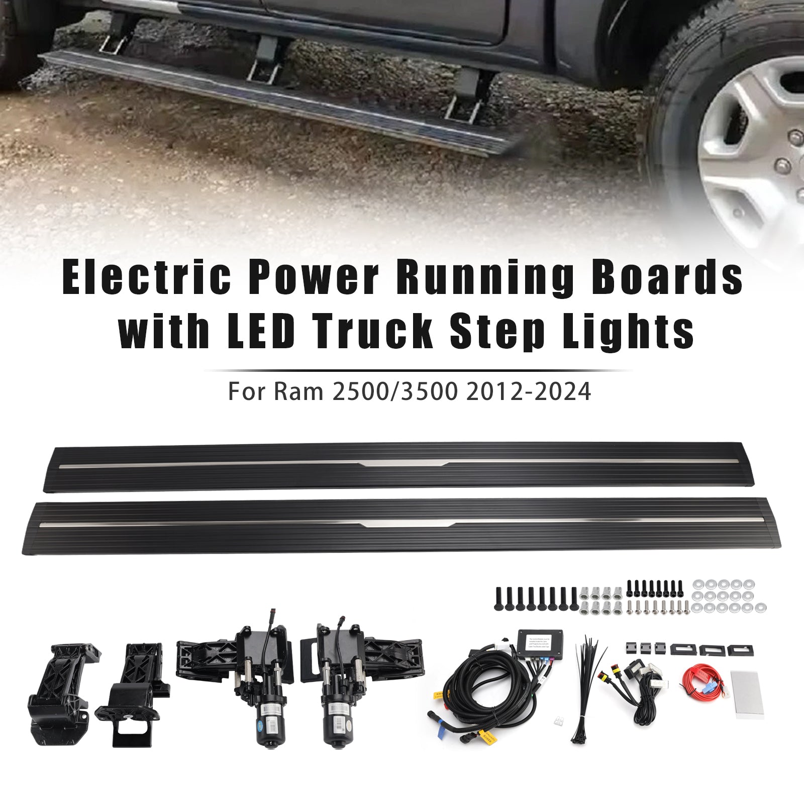 Power Running Boards with LED Truck Step Lights For Ram 2500/3500 (2012-2024) Crew Cab