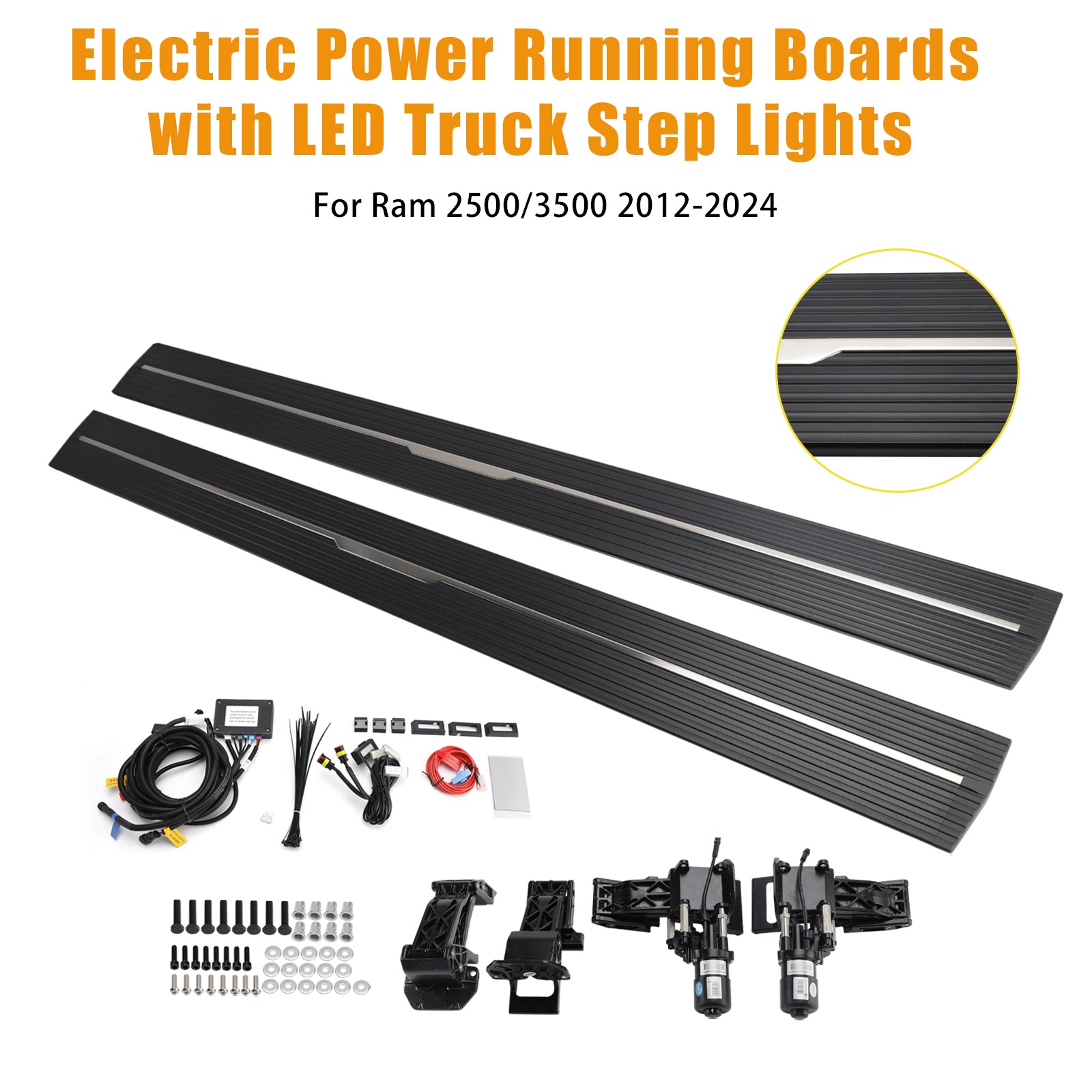 Power Running Boards with LED Truck Step Lights For Ram 2500/3500 (2012-2024) Crew Cab