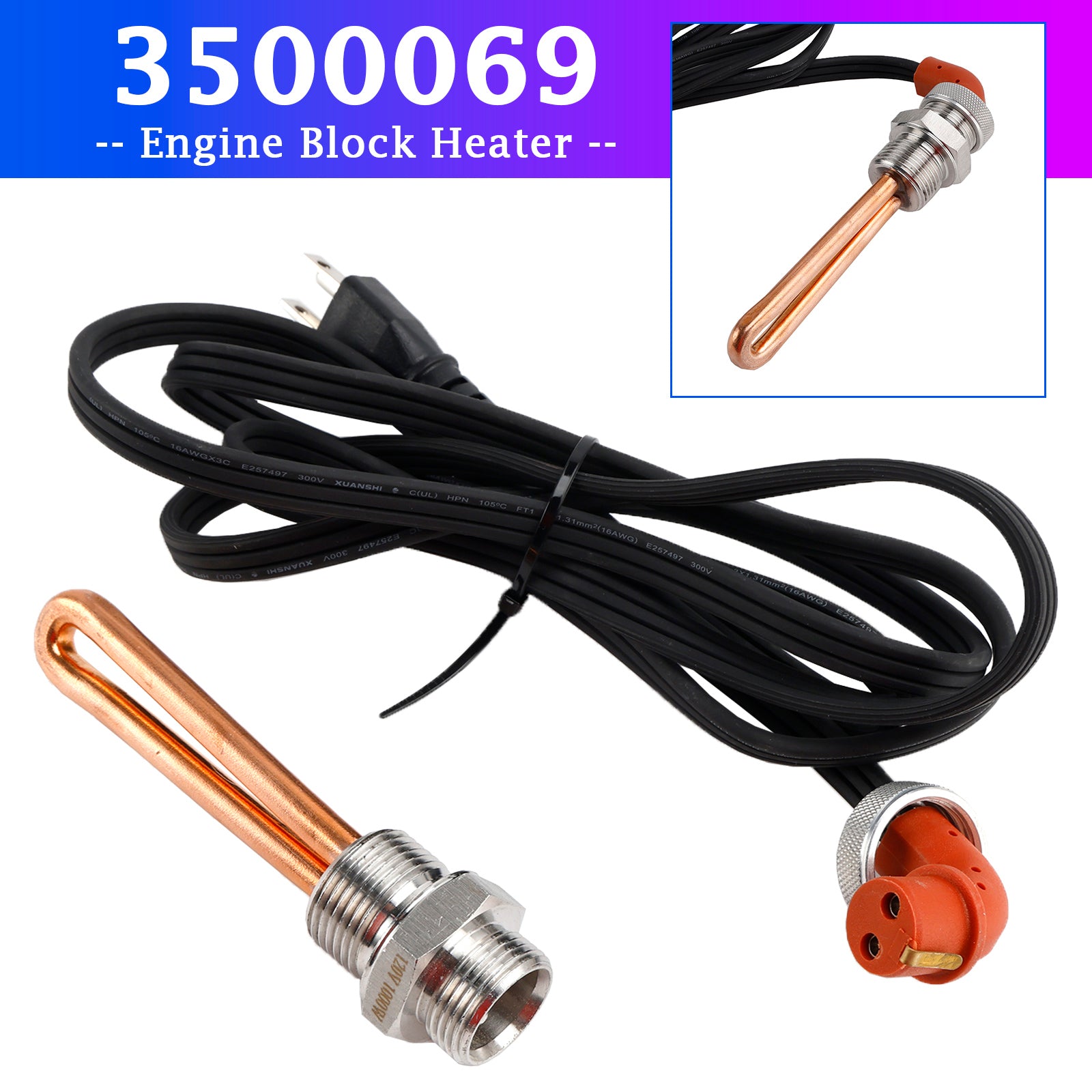 3500069 Engine Block Heater for Ford Powerstroke F250 F350 Excursion 120V 1000W