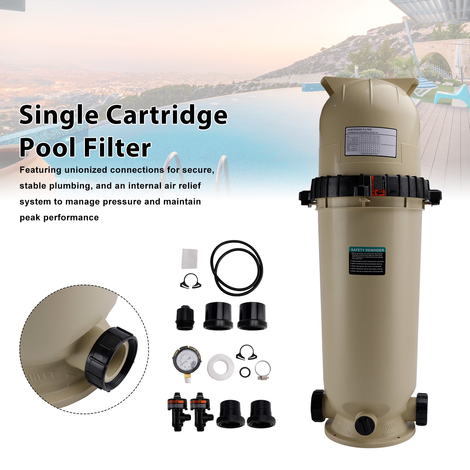EC-160317 Cartridge Pool Filter Pump 150 GPM For Pentair Clean&Clear CC150 Pool