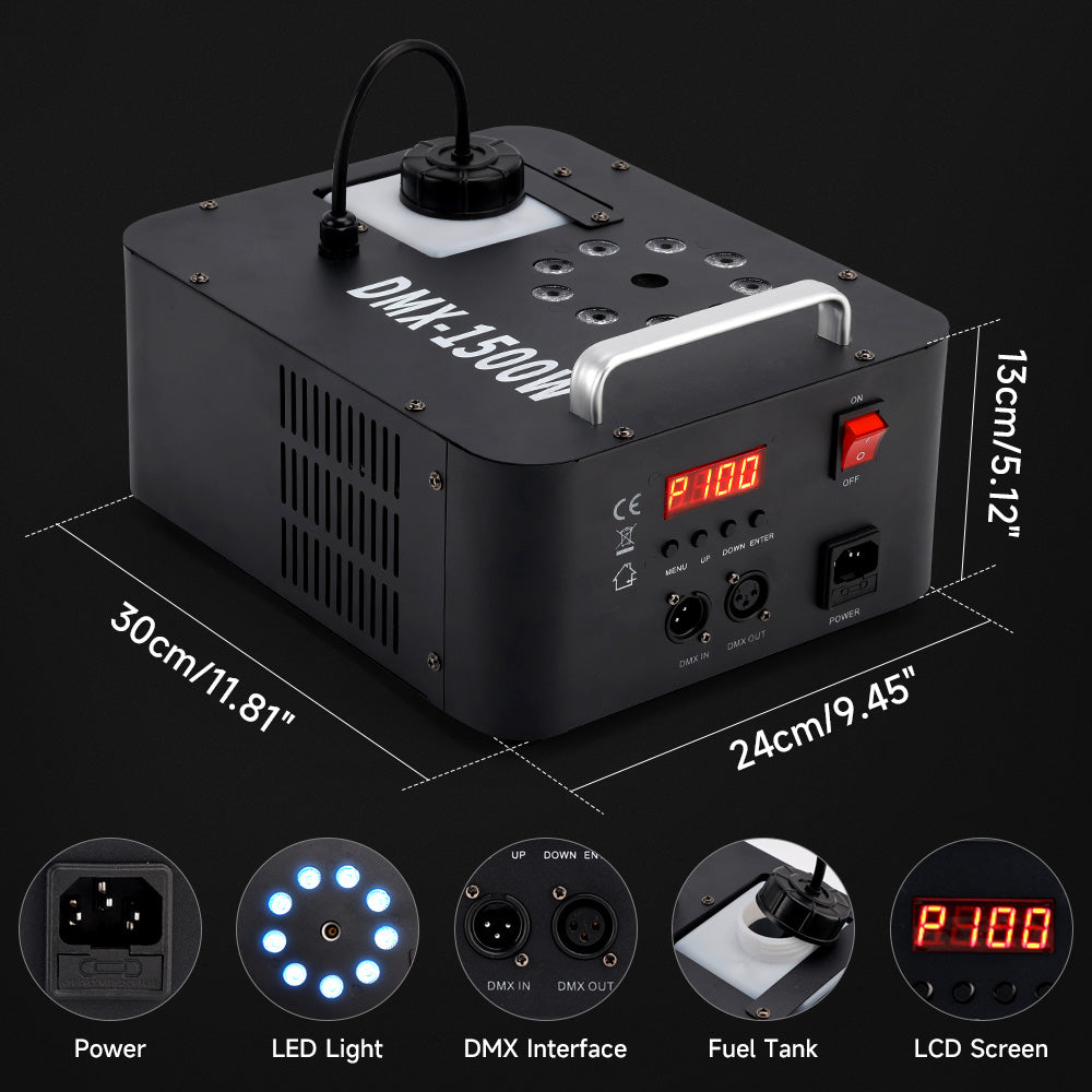 1500W 3In1 LED Light Smoke Fog Machine Stage Fogger DJ Spray Smoke Stage Effect