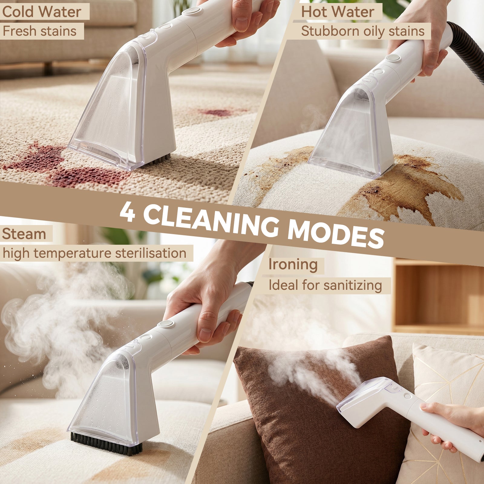 1700W Portable Carpet Cleaner Machine Dual-Water Tank 16Kpa Upholstery Cleaner