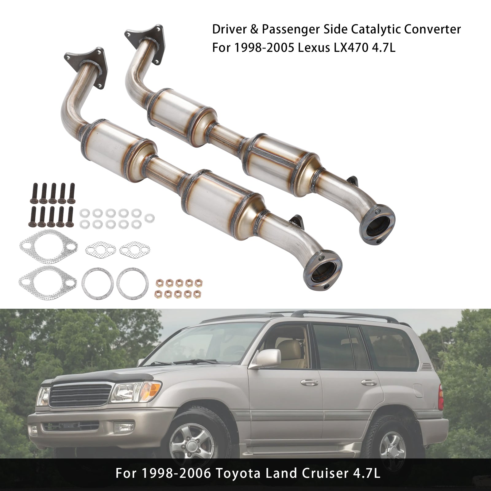 1998-2006 Toyota Land Cruiser 4.7L Driver & Passenger Side Catalytic Converter 53436