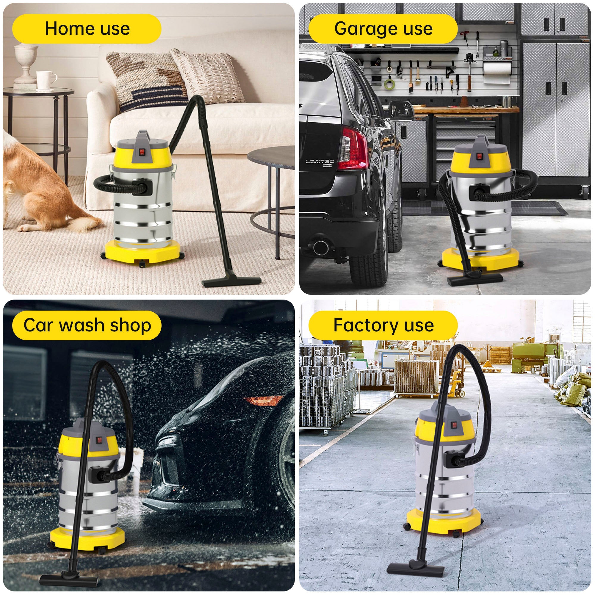 Wet Dry Blow Three Uses 10 Gallon 3200w 8 Peak Hp Stainless Steel Shop Vac Vacuum Cleaner Garage Portable Car Detailing For House Garage Workshop Car