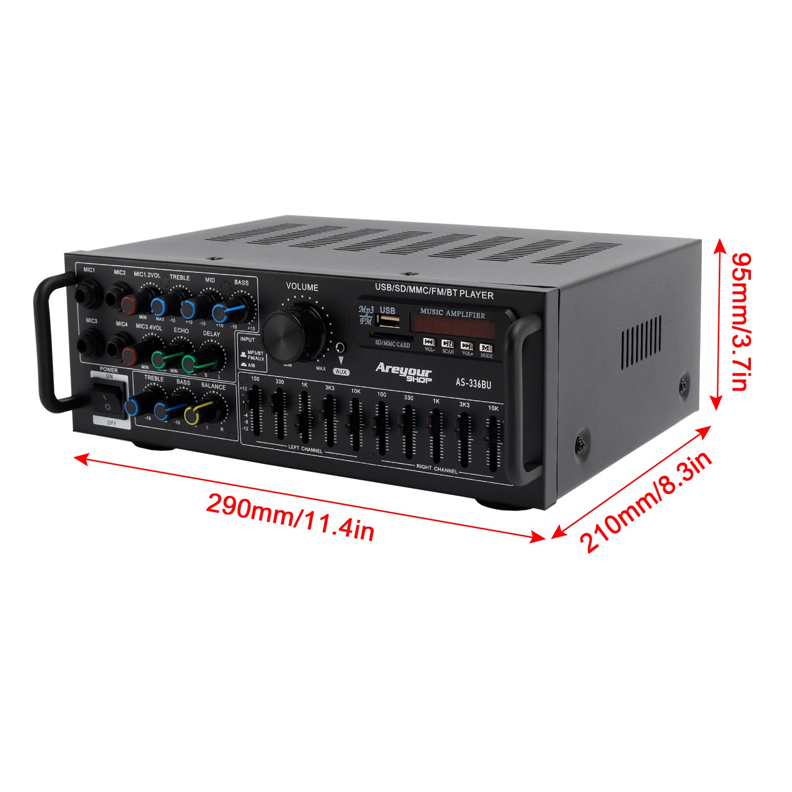 Bluetooth 5.0 HiFi Sunbuck 2000W Stereo Power Amplifier Karaoke FM USB SD AUX