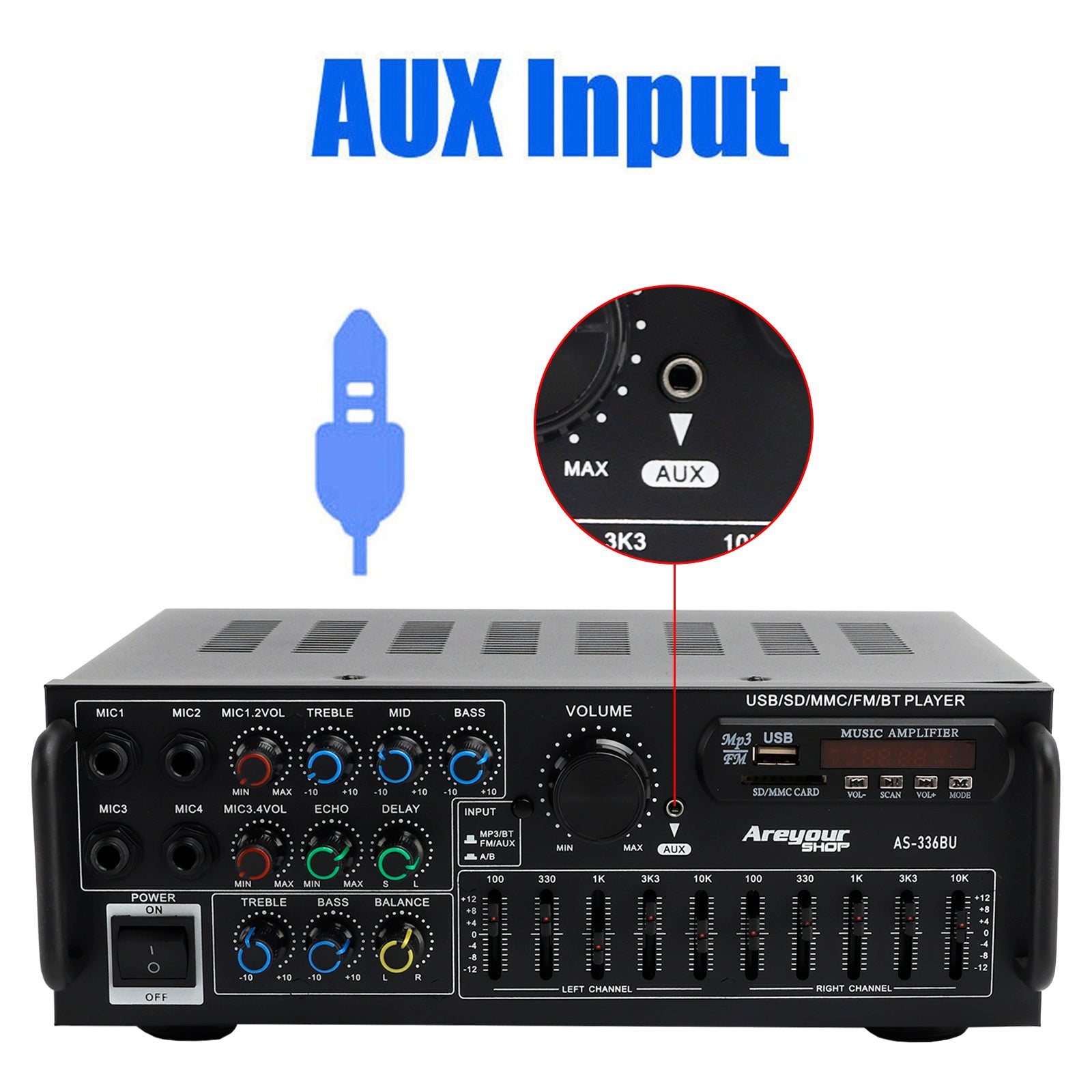 Bluetooth 5.0 HiFi Sunbuck 2000W Stereo Power Amplifier Karaoke FM USB SD AUX