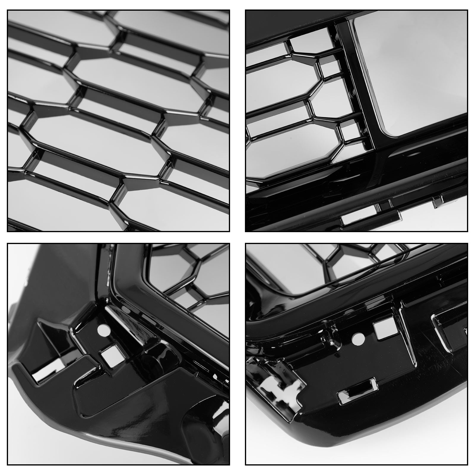 17-19 Audi A3 S3 Honeycomb Front Grille RS3 Style With ACC Gloss Black Generic