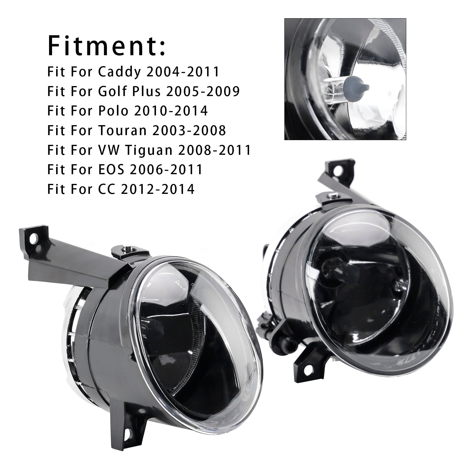 Pair Front Fog Light For Volkswagen Polo 2010-2014 Tiguan 2008-2011