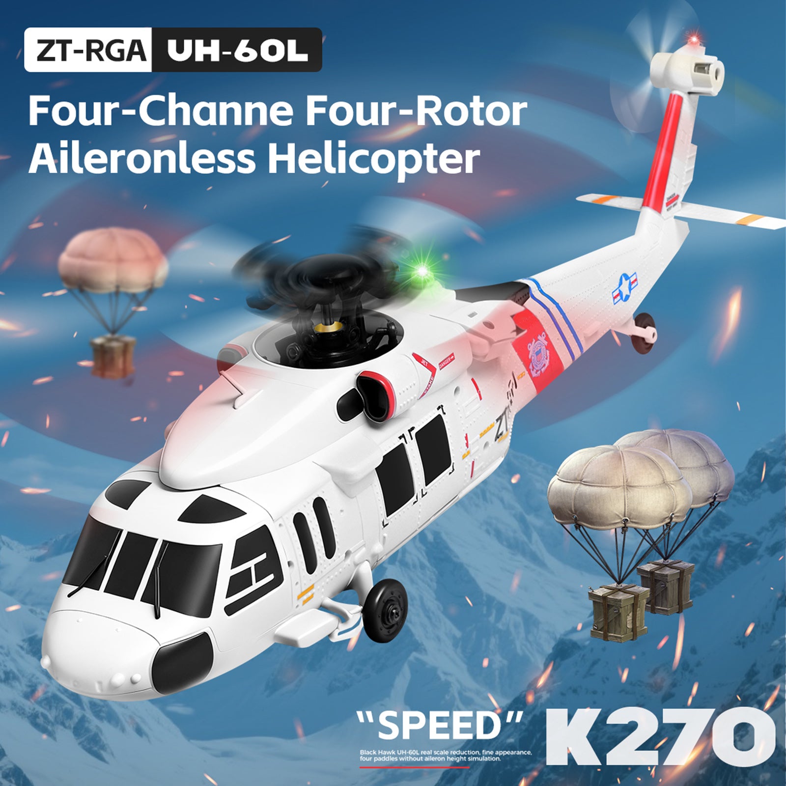 K270 UH-60L 2.4G 4CH 6Axis Gyro Brushless RC Helicopter With 4Paddle Aileronless