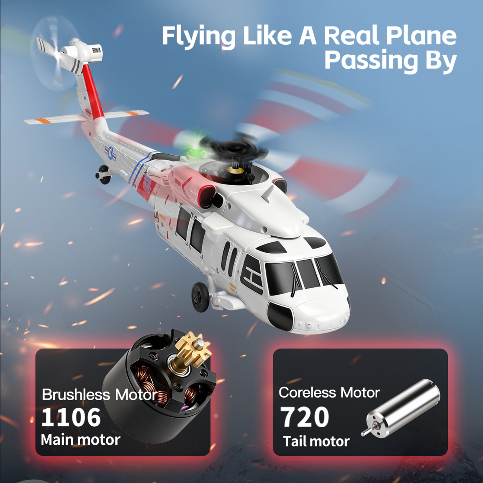 K270 UH-60L 2.4G 4CH 6Axis Gyro Brushless RC Helicopter With 4Paddle Aileronless