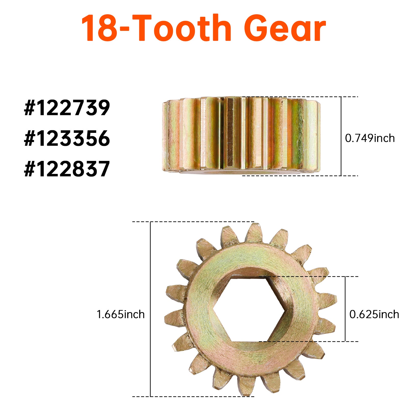 122739 Replacement 18 Tooth Spur Gear 12 DP/14.5 PA for Lippert RV Slide Out