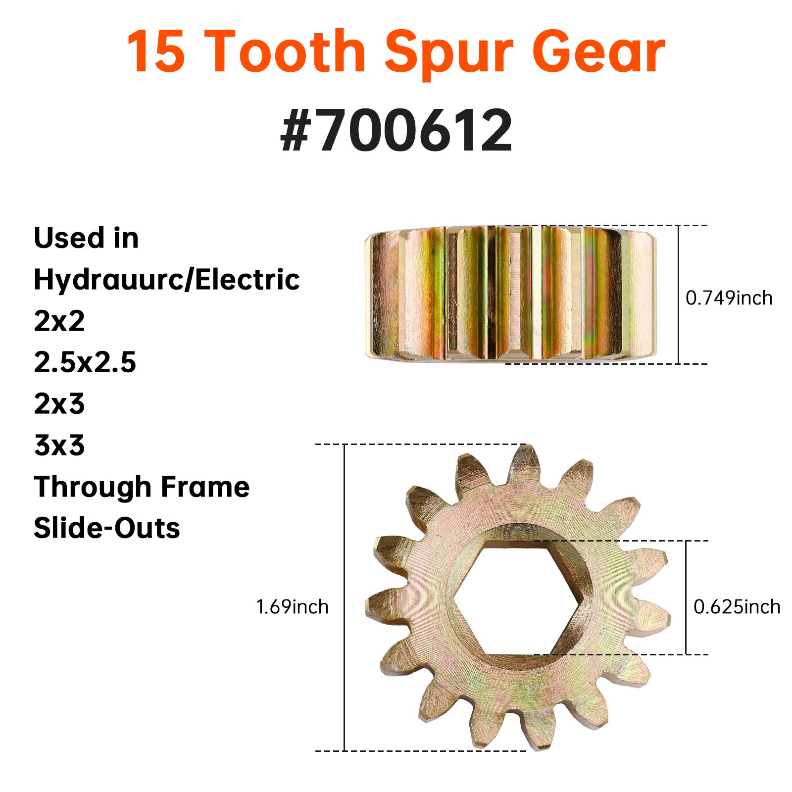 700612 Replace 15 Tooth Spur Gear 10 DP/20 PA for Lippert RV Slide Out Systems