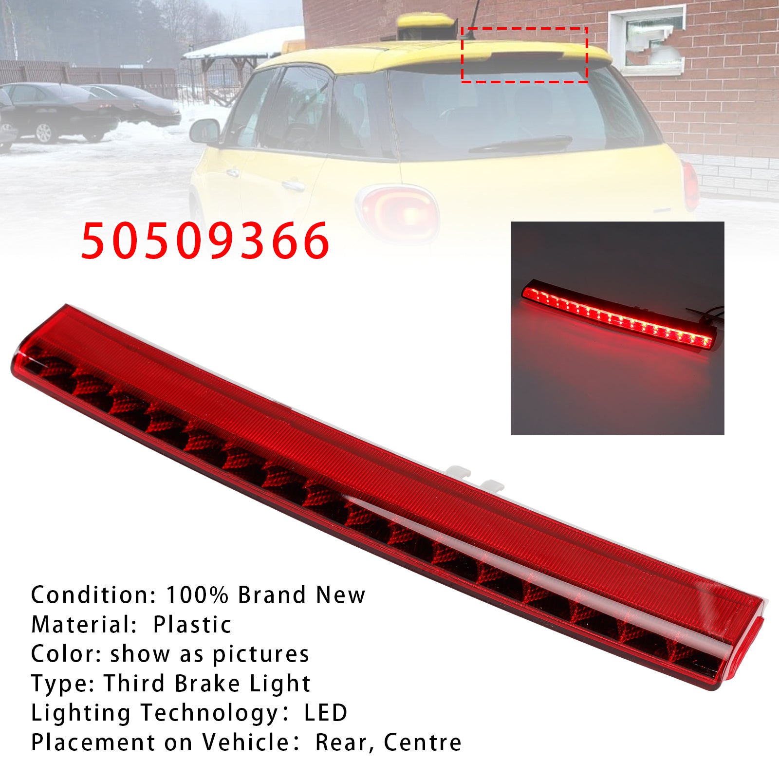 Red Rear Third Brake Light Center For Alfa Romeo Giulietta Fiat 500L 2012-2018