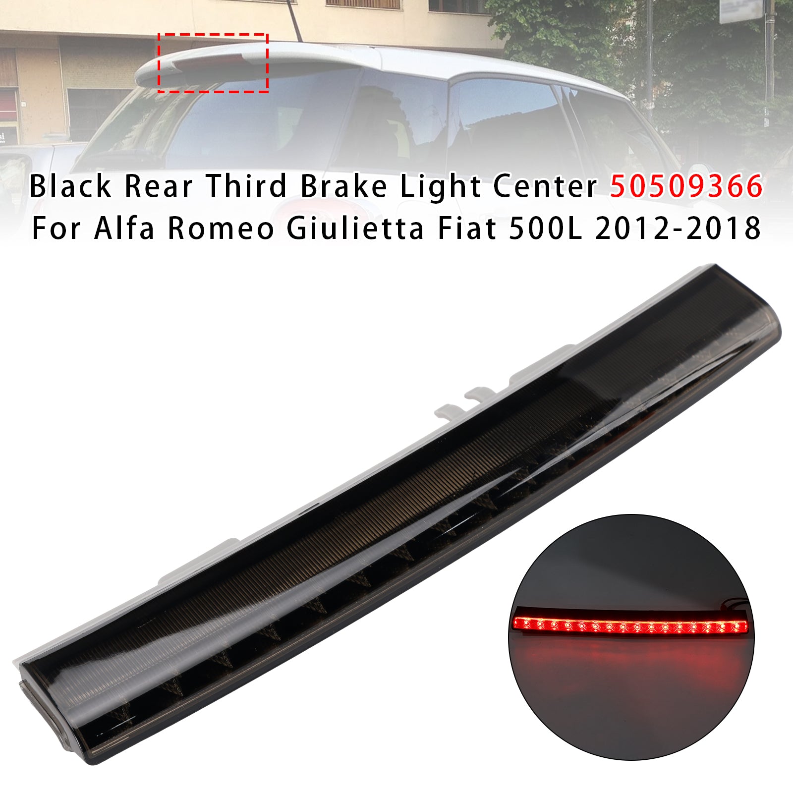 Black Rear Third Brake Light Center For Alfa Romeo Giulietta Fiat 500L 2012-2018