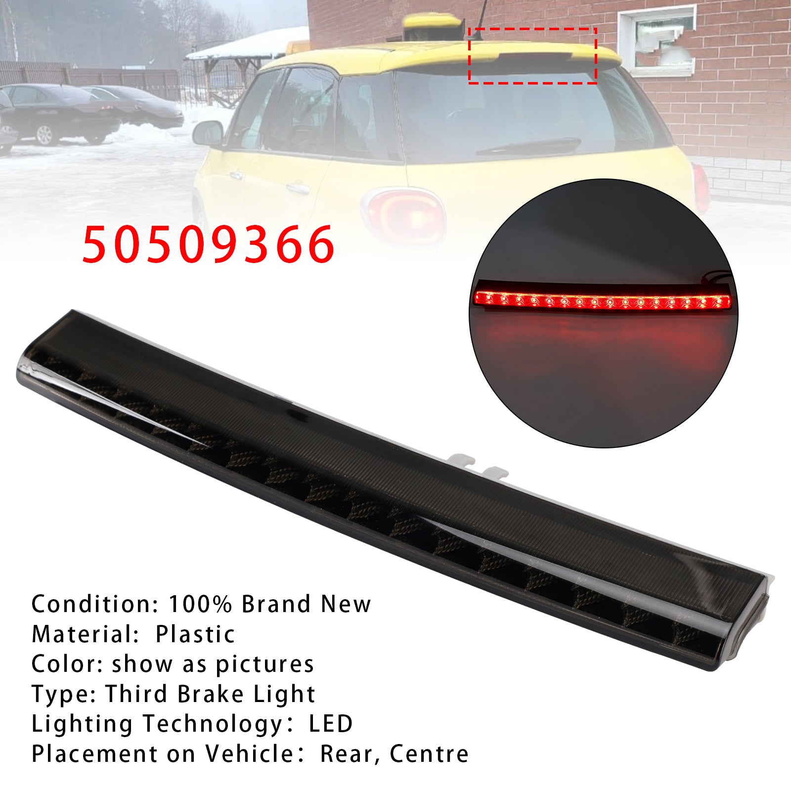 Black Rear Third Brake Light Center For Alfa Romeo Giulietta Fiat 500L 2012-2018