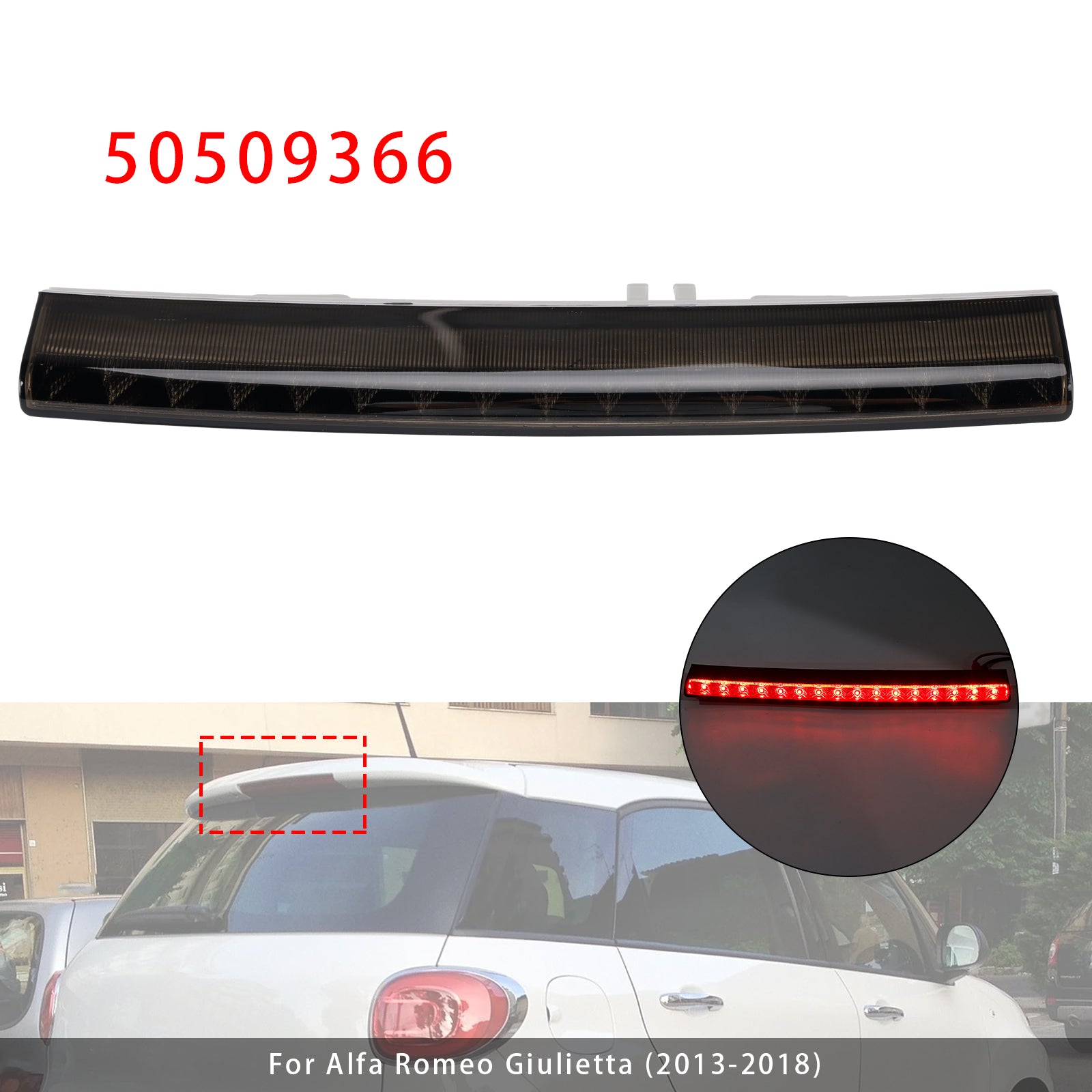 Black Rear Third Brake Light Center For Alfa Romeo Giulietta Fiat 500L 2012-2018