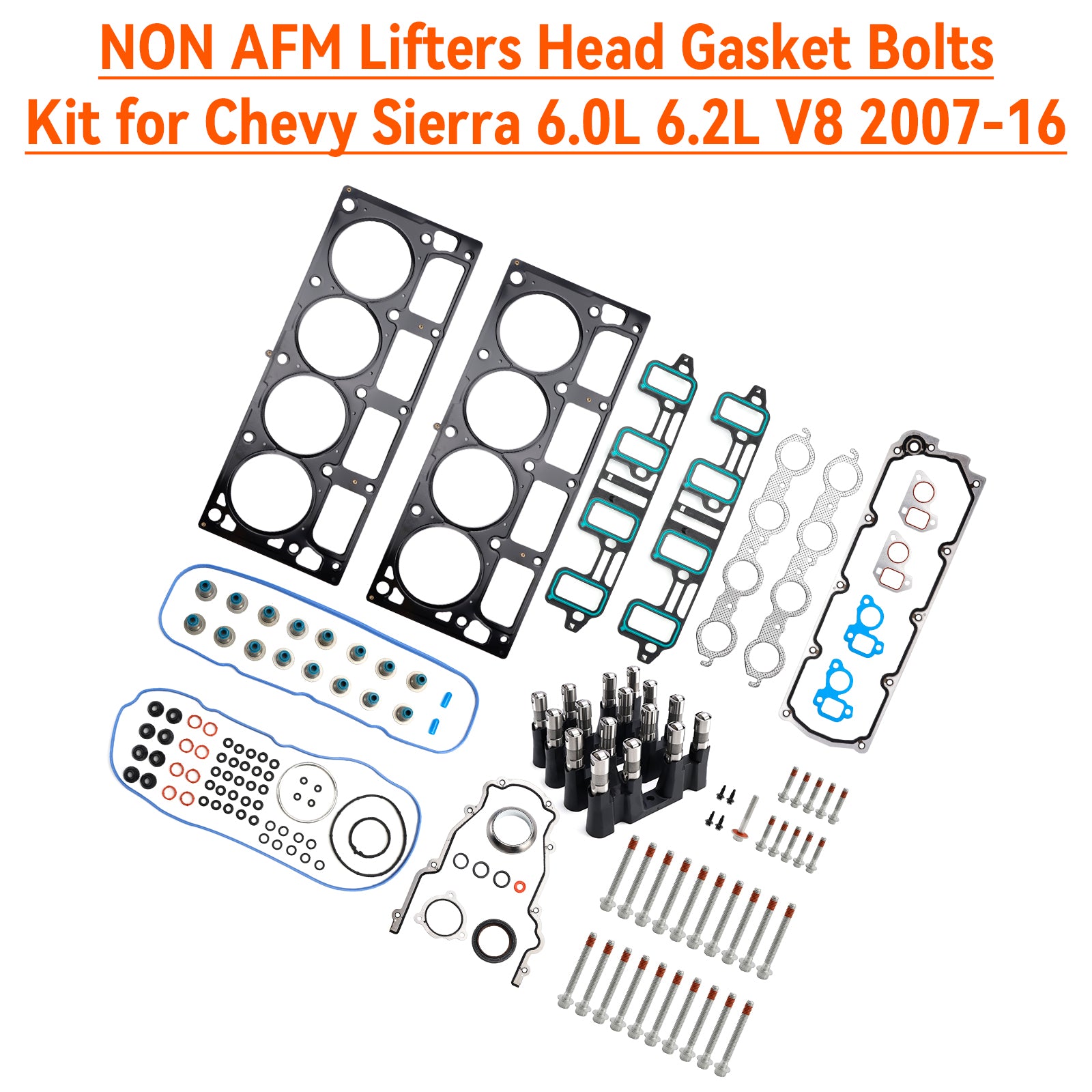 NON AFM Lifters Head Gasket Bolts Kit for Chevy Sierra 6.0L 6.2L V8 2007-16