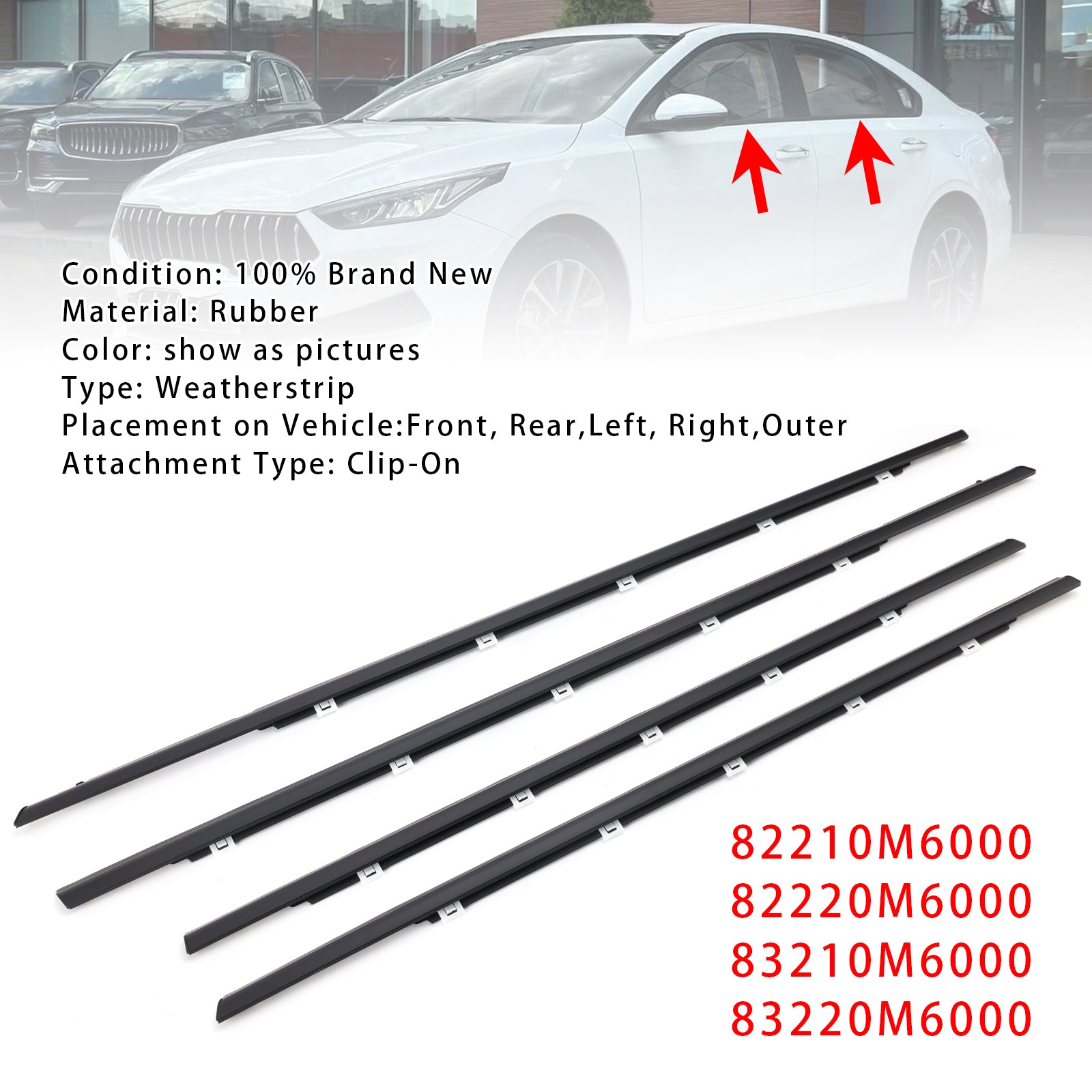 4Pcs Door Outside Weatherstrip Belt 82210M6000 For Kia K3 Forte Cerato 2019-2023