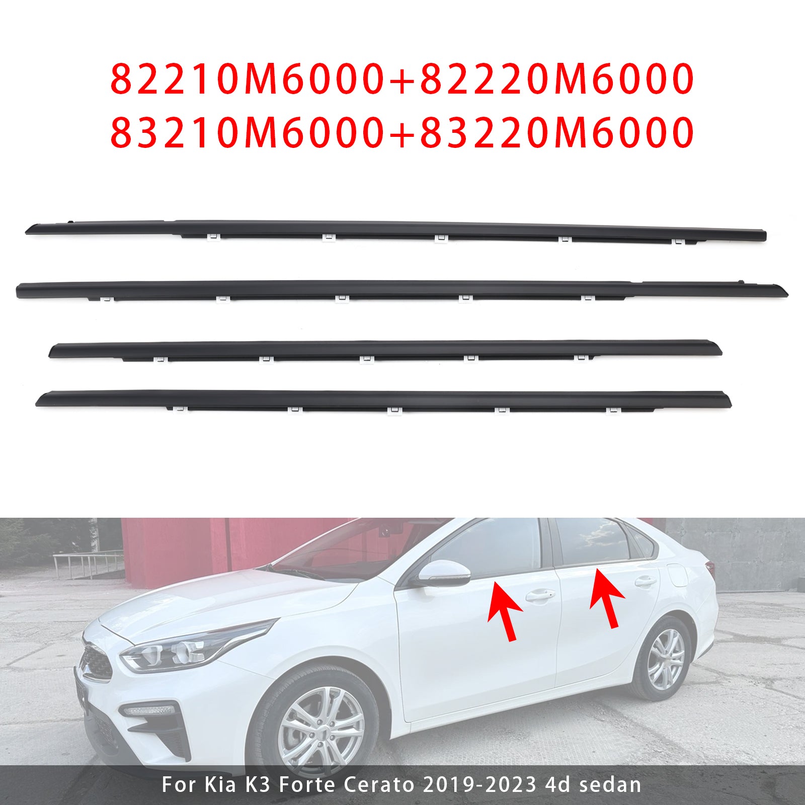 4Pcs Door Outside Weatherstrip Belt 82210M6000 For Kia K3 Forte Cerato 2019-2023