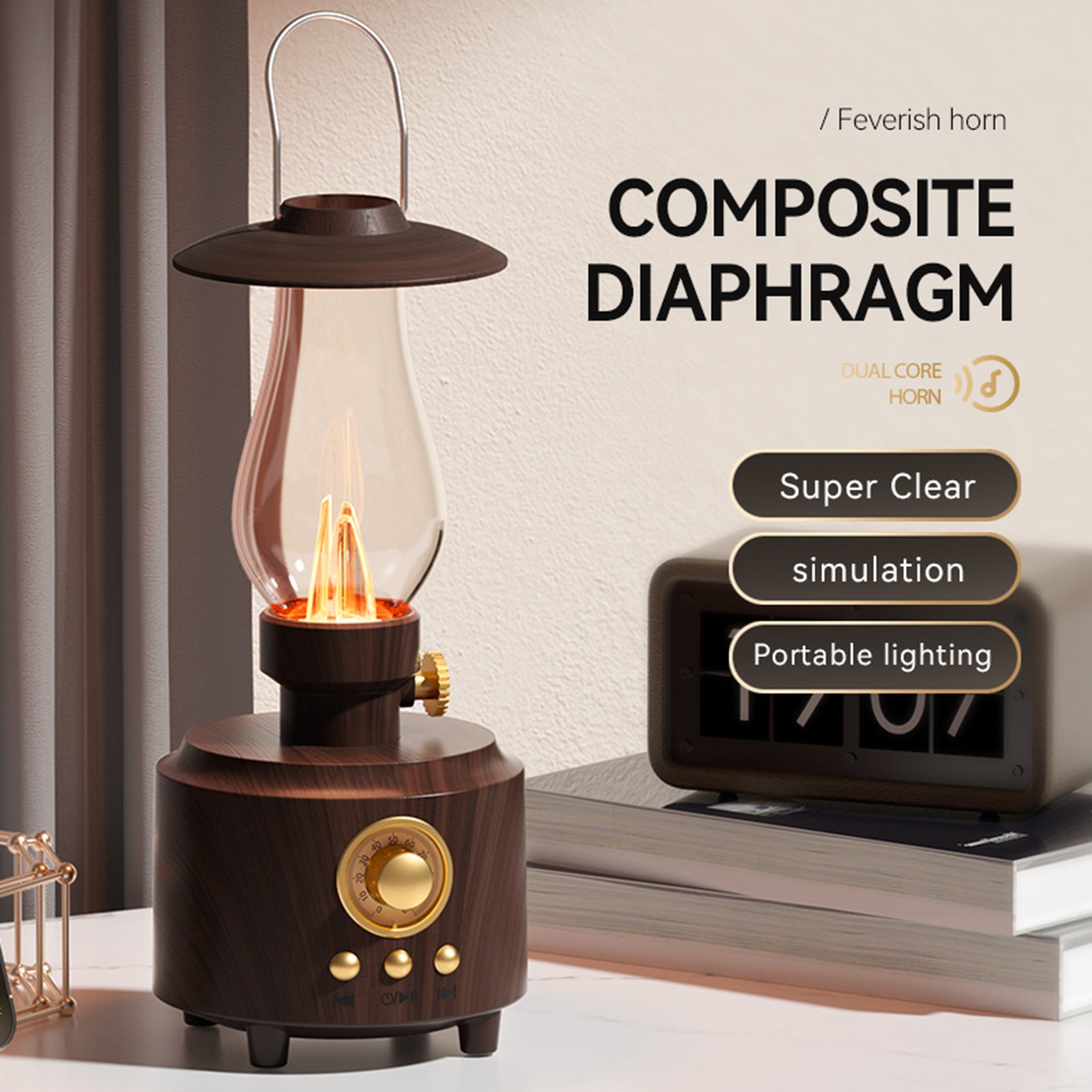 Retro Kerosene Table Lamp Bluetooth Speaker IPX4 Waterproof Bedside Lamp Camping