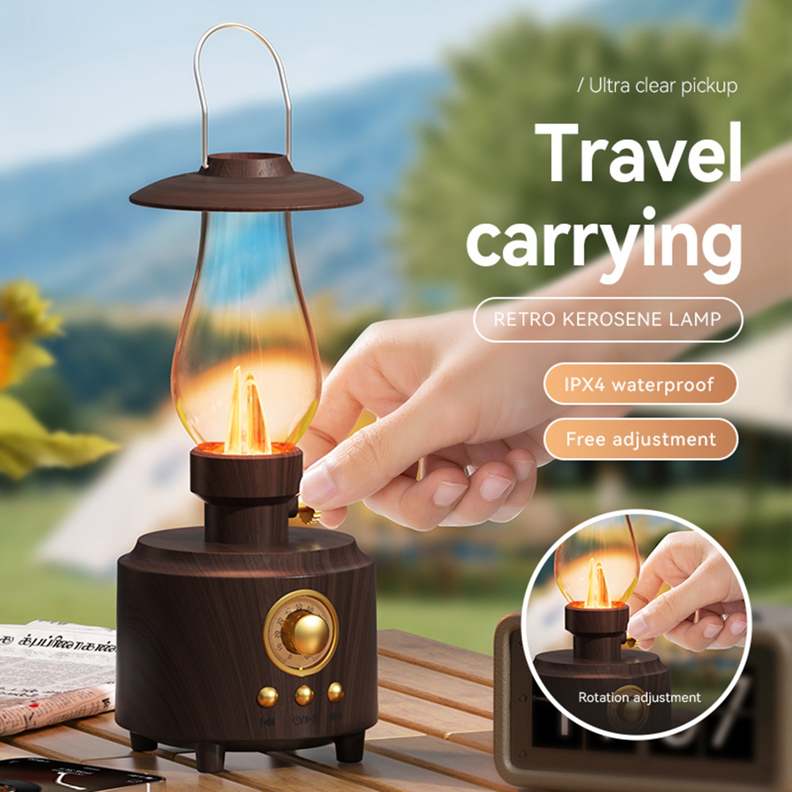 Retro Kerosene Table Lamp Bluetooth Speaker IPX4 Waterproof Bedside Lamp Camping