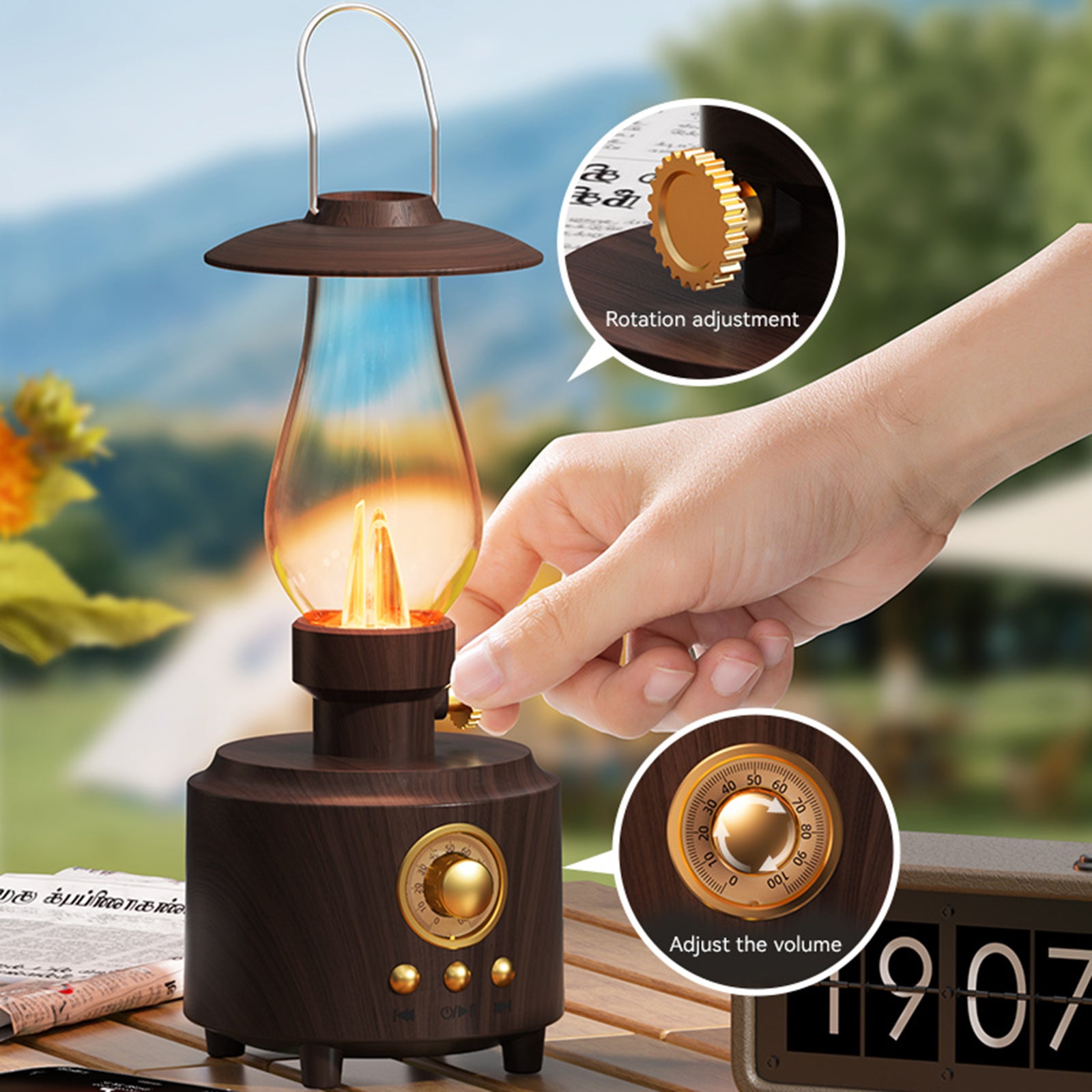 Retro Kerosene Table Lamp Bluetooth Speaker IPX4 Waterproof Bedside Lamp Camping