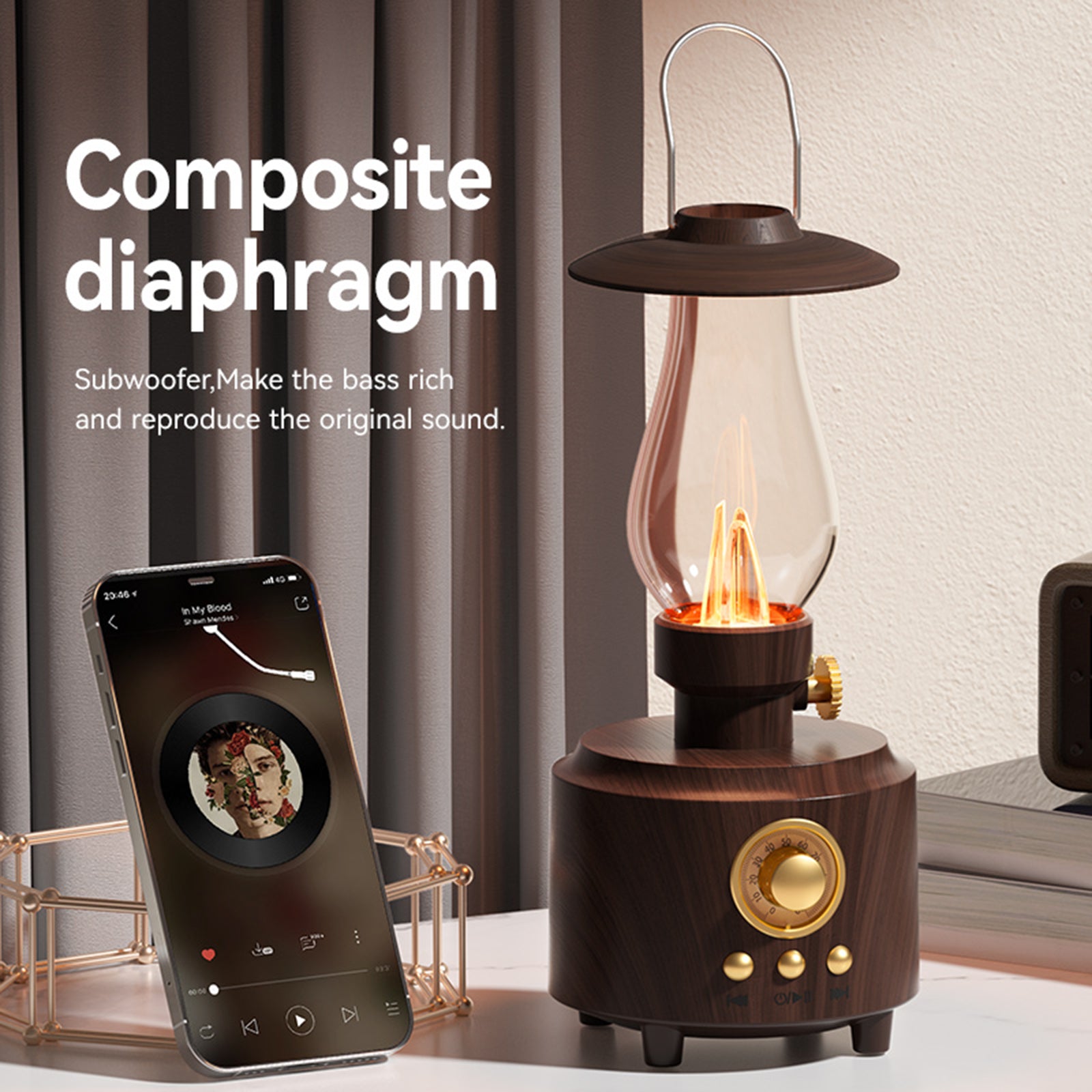 Retro Kerosene Table Lamp Bluetooth Speaker IPX4 Waterproof Bedside Lamp Camping