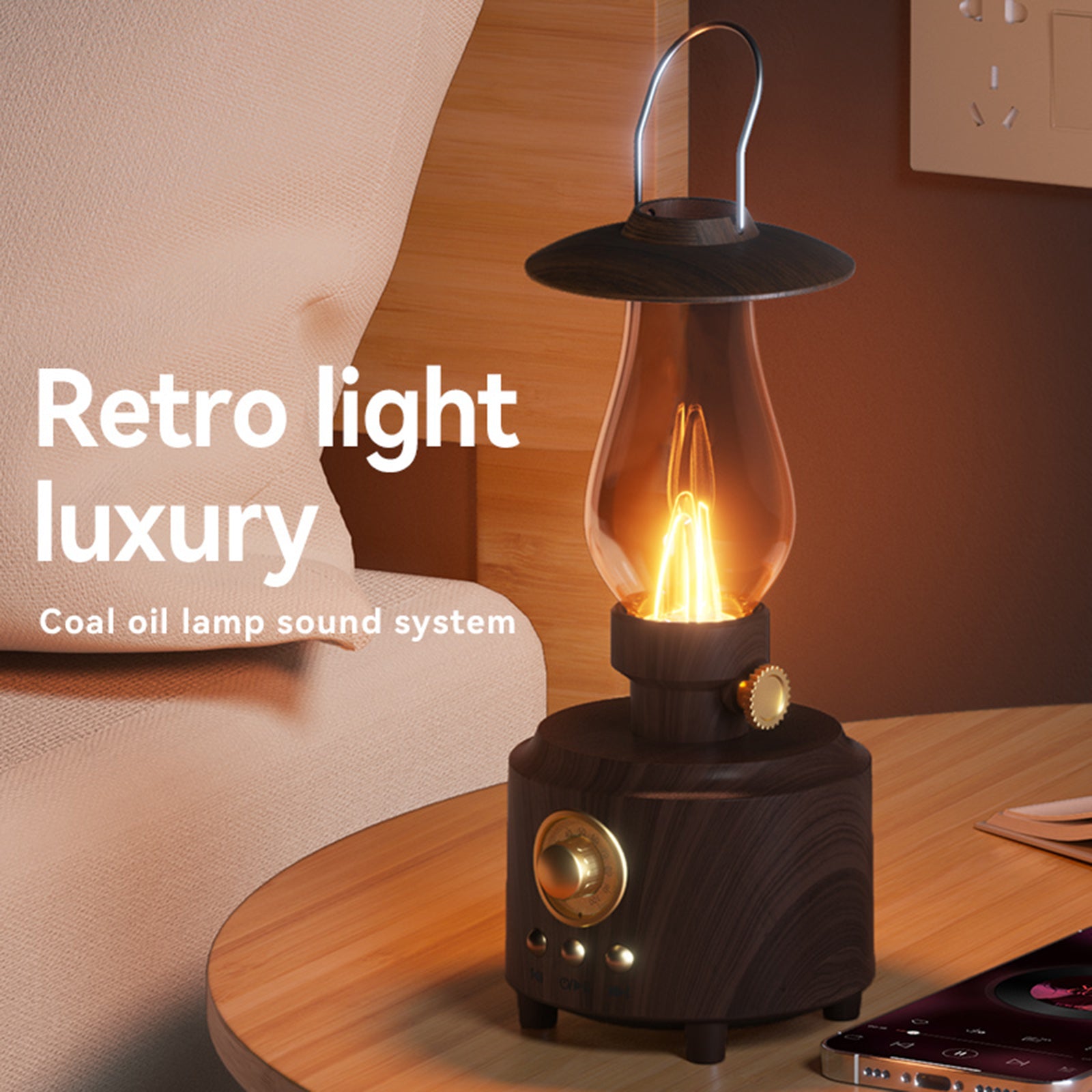 Retro Kerosene Table Lamp Bluetooth Speaker IPX4 Waterproof Bedside Lamp Camping