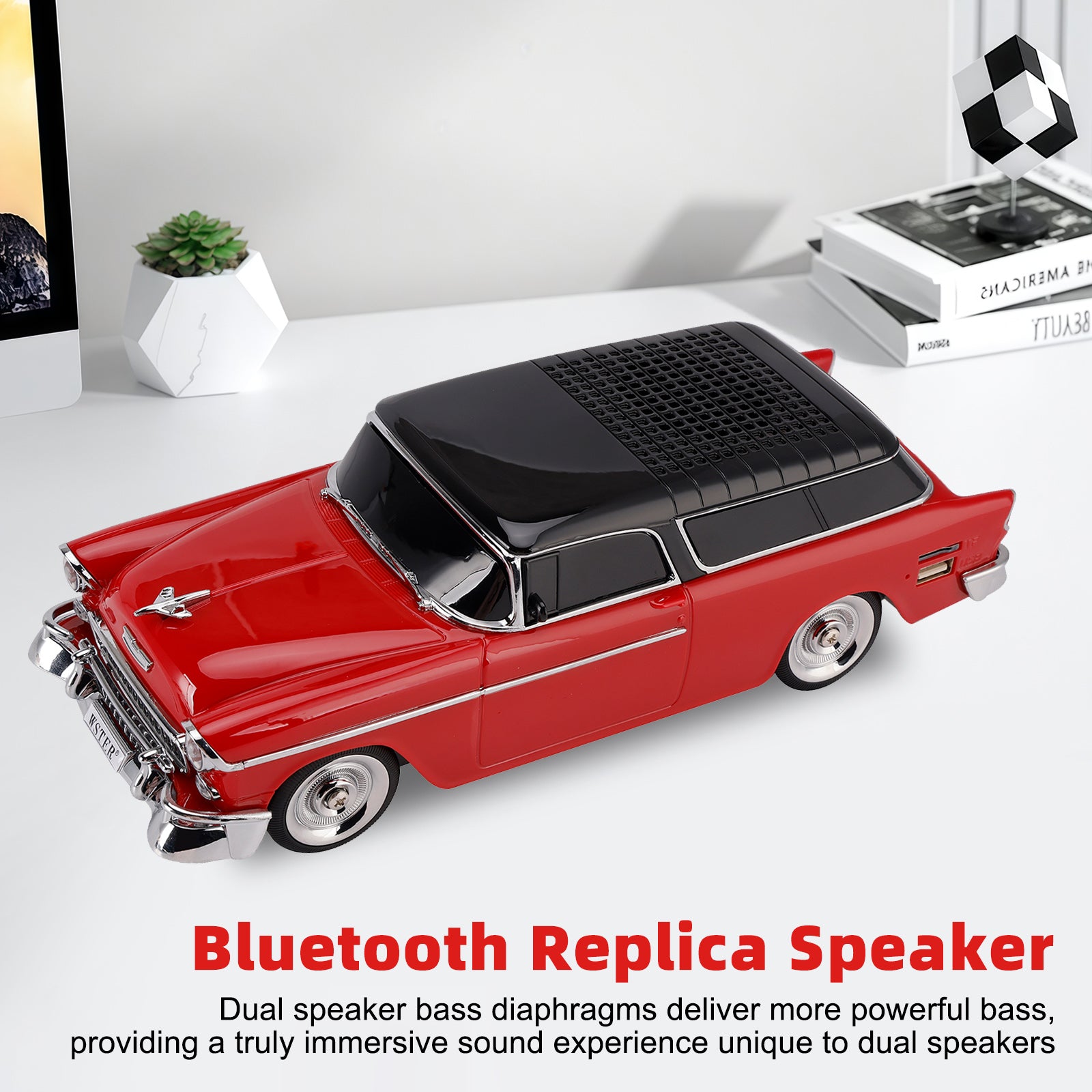 WS-1955 Bluetooth Replica Speaker Retro Speaker Car Design HD Sound TWS FM Radio