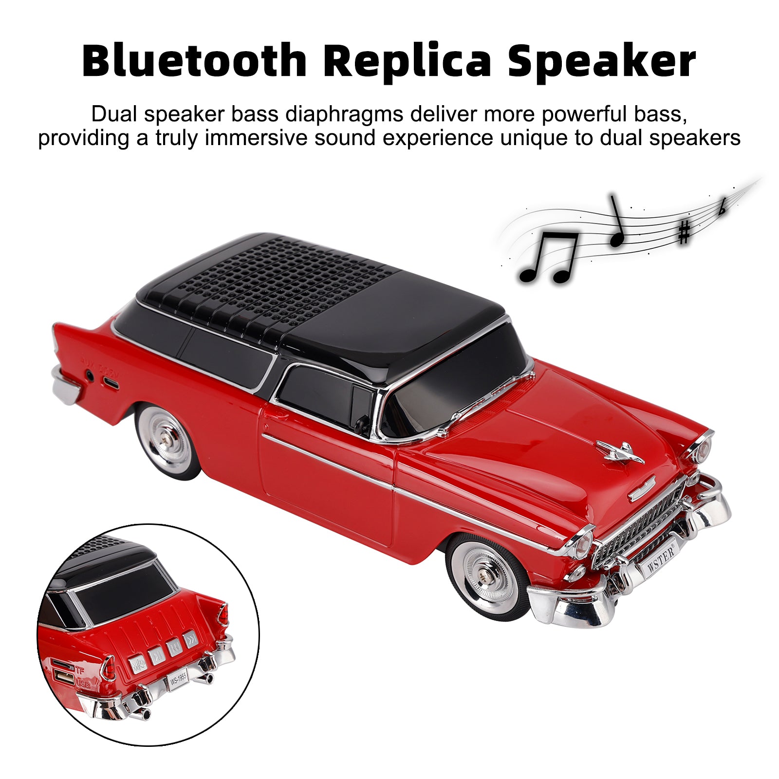 WS-1955 Bluetooth Replica Speaker Retro Speaker Car Design HD Sound TWS FM Radio