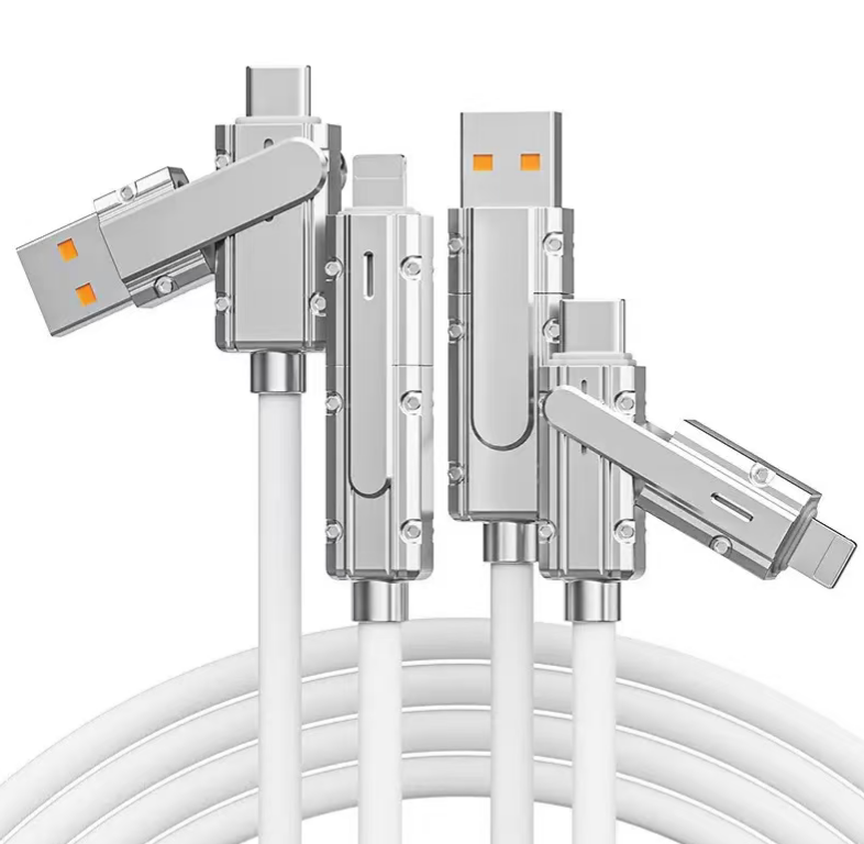 1M Data Cable 4-in-1 PD Flash Charging Cable Two in Two 120W Super Fast Charger Cable for iPhone/Samsung/Android Phones