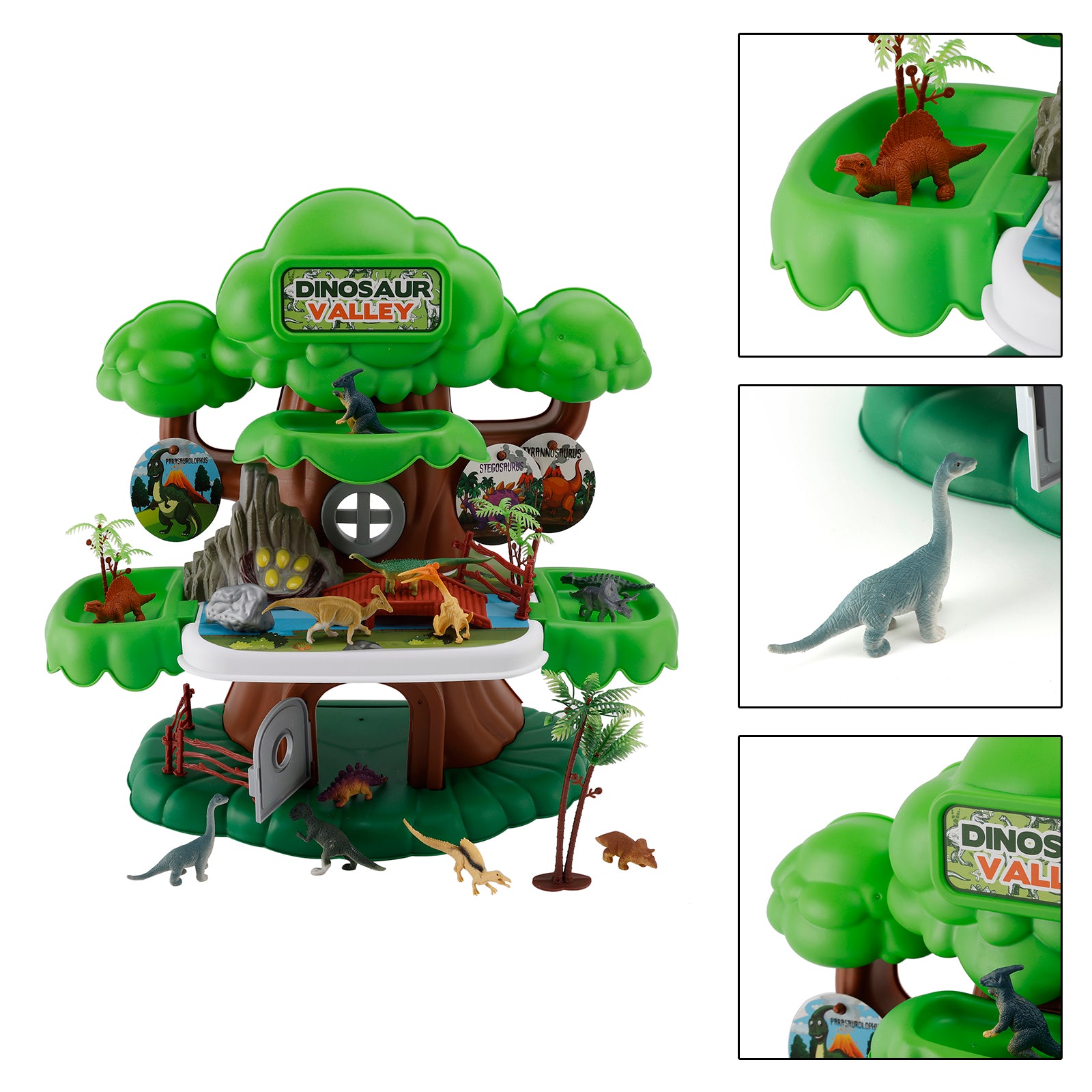 37 Pcs Dinosaur Valley Tree House Toy Realistic Set With Tree And Fence For Kid