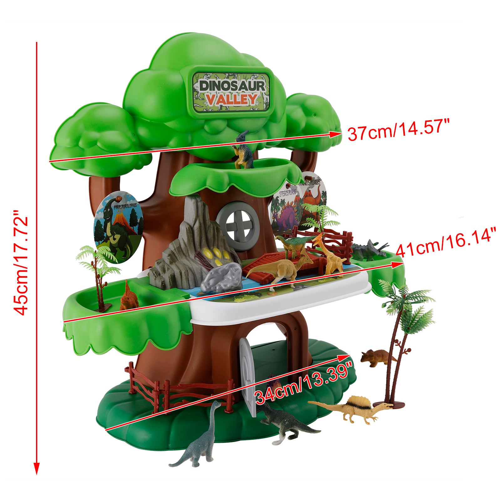 37 Pcs Dinosaur Valley Tree House Toy Realistic Set With Tree And Fence For Kid