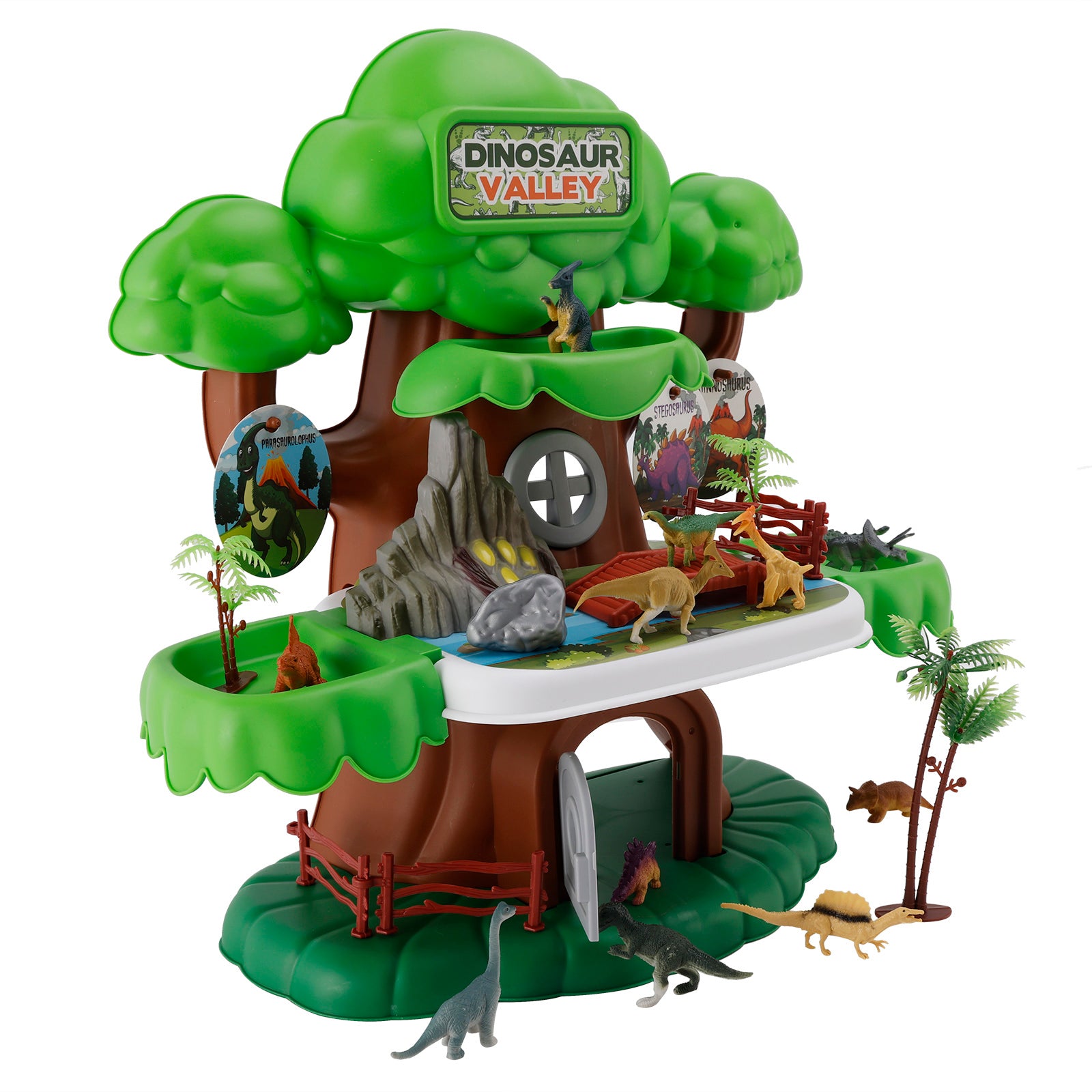 37 Pcs Dinosaur Valley Tree House Toy Realistic Set With Tree And Fence For Kid