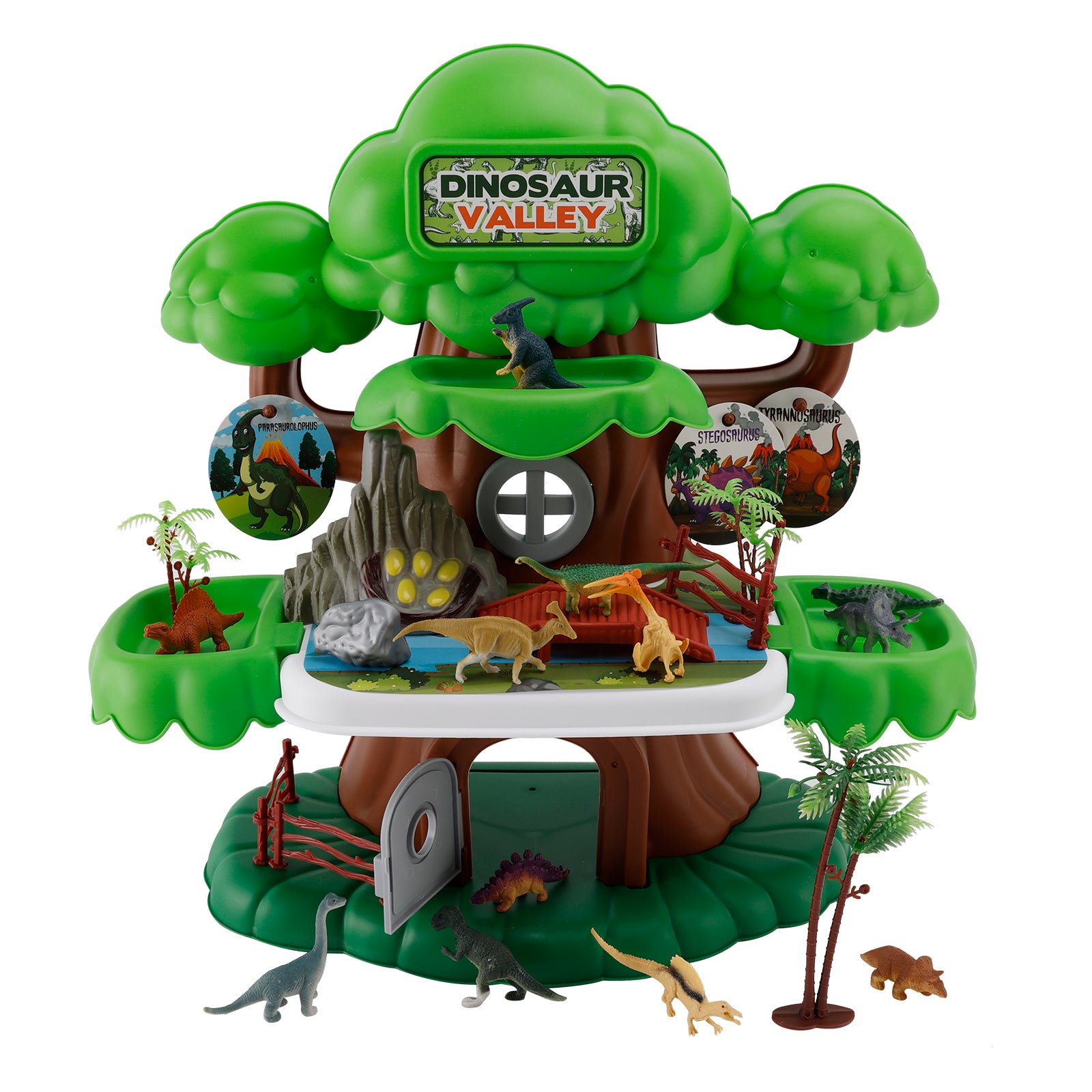37 Pcs Dinosaur Valley Tree House Toy Realistic Set With Tree And Fence For Kid
