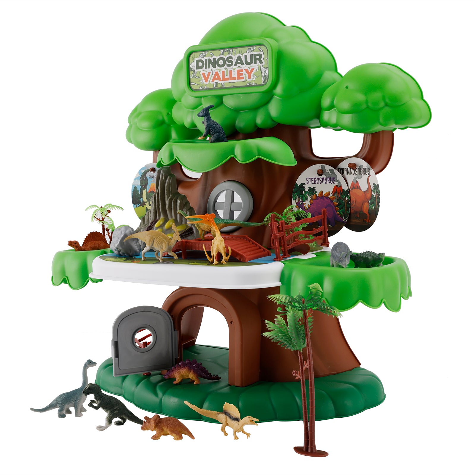 37 Pcs Dinosaur Valley Tree House Toy Realistic Set With Tree And Fence For Kid
