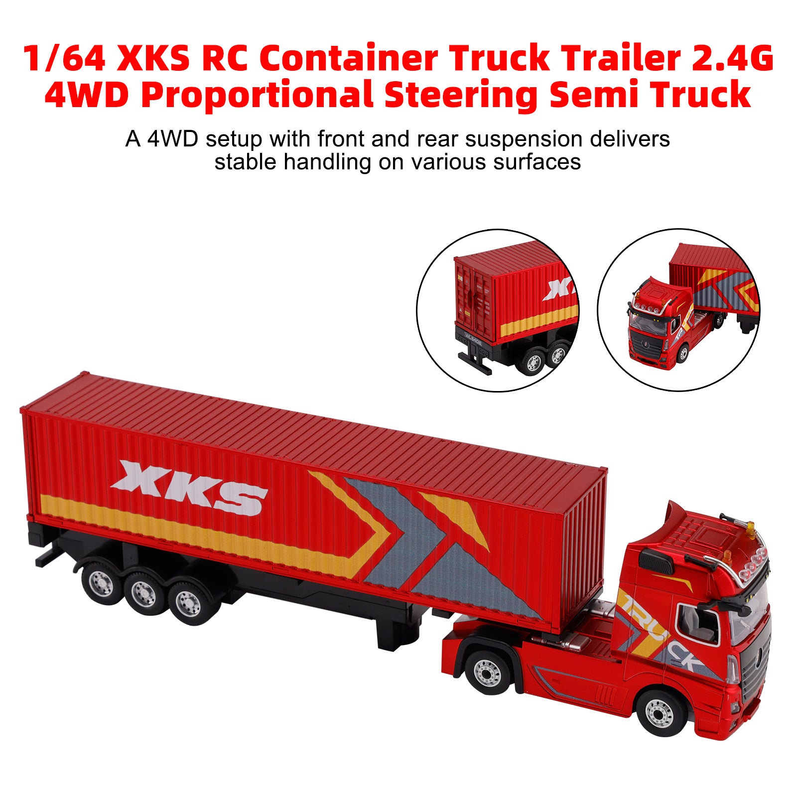 1/64 XKS RC Container Truck Trailer 2.4G 4WD Proportional Steering Semi Truck