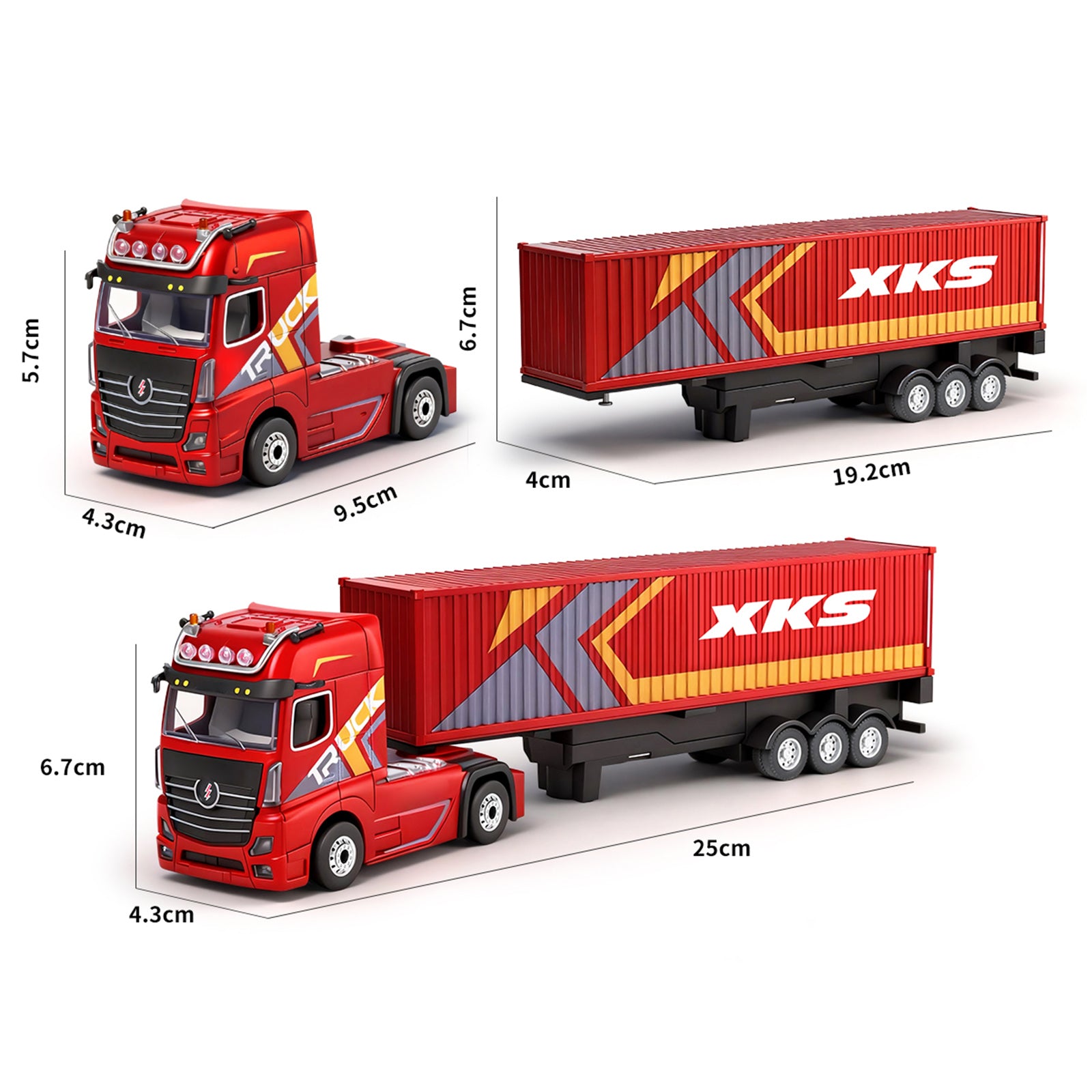 1/64 XKS RC Container Truck Trailer 2.4G 4WD Proportional Steering Semi Truck