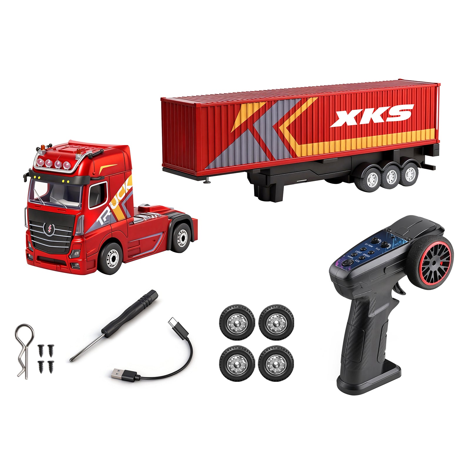 1/64 XKS RC Container Truck Trailer 2.4G 4WD Proportional Steering Semi Truck